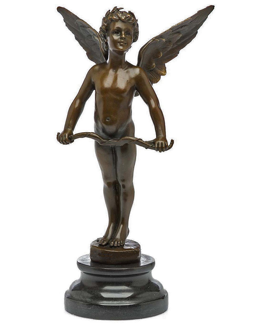 Aubaho Skulptur Bronzeskulptur Bronzestatue Engel Amor Bronze Figur Steinplinthe Antik