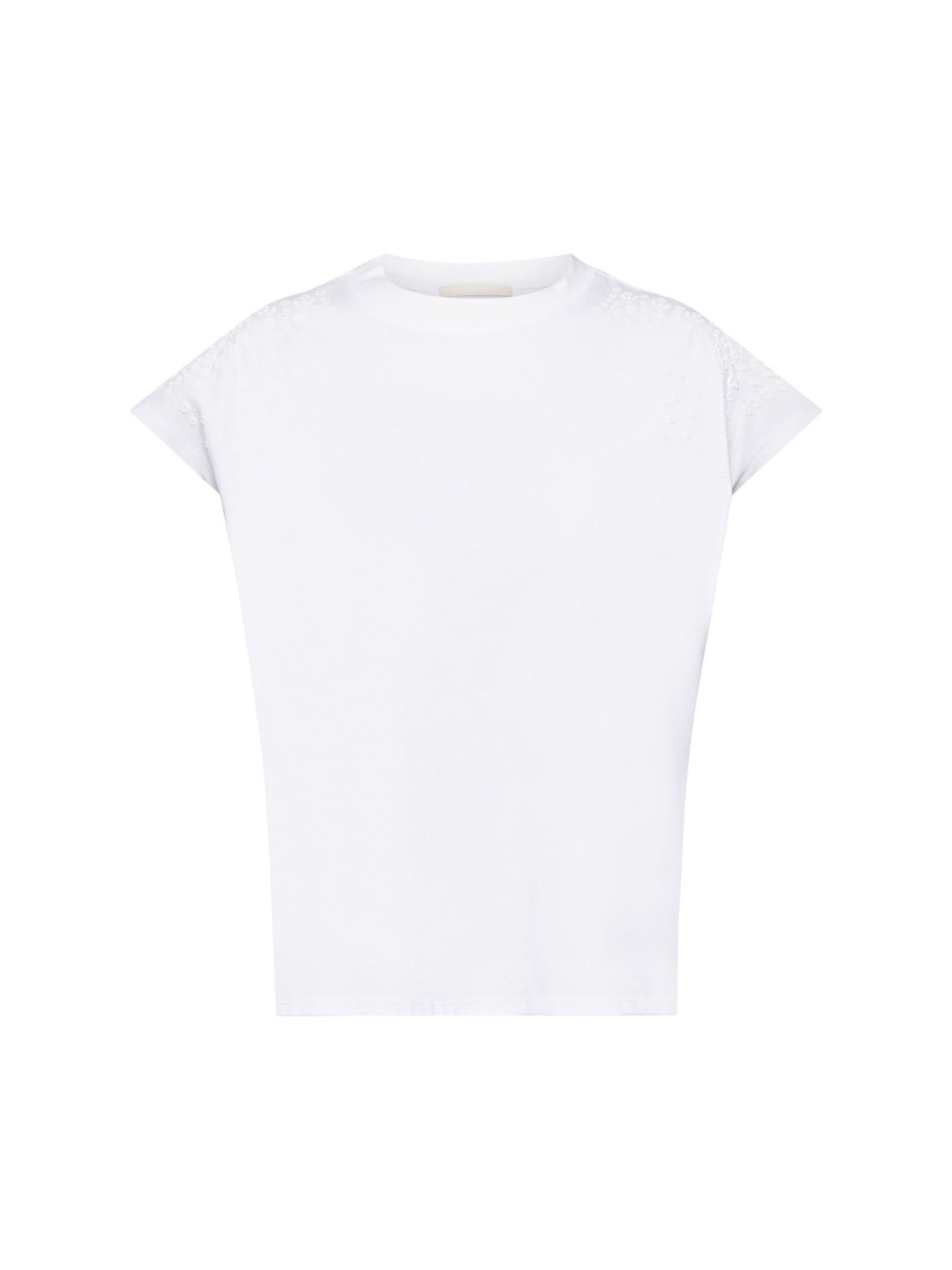 edc by Esprit T-Shirt Ärmelloses Blumenverzierung mit WHITE (1-tlg) Baumwoll-T-Shirt