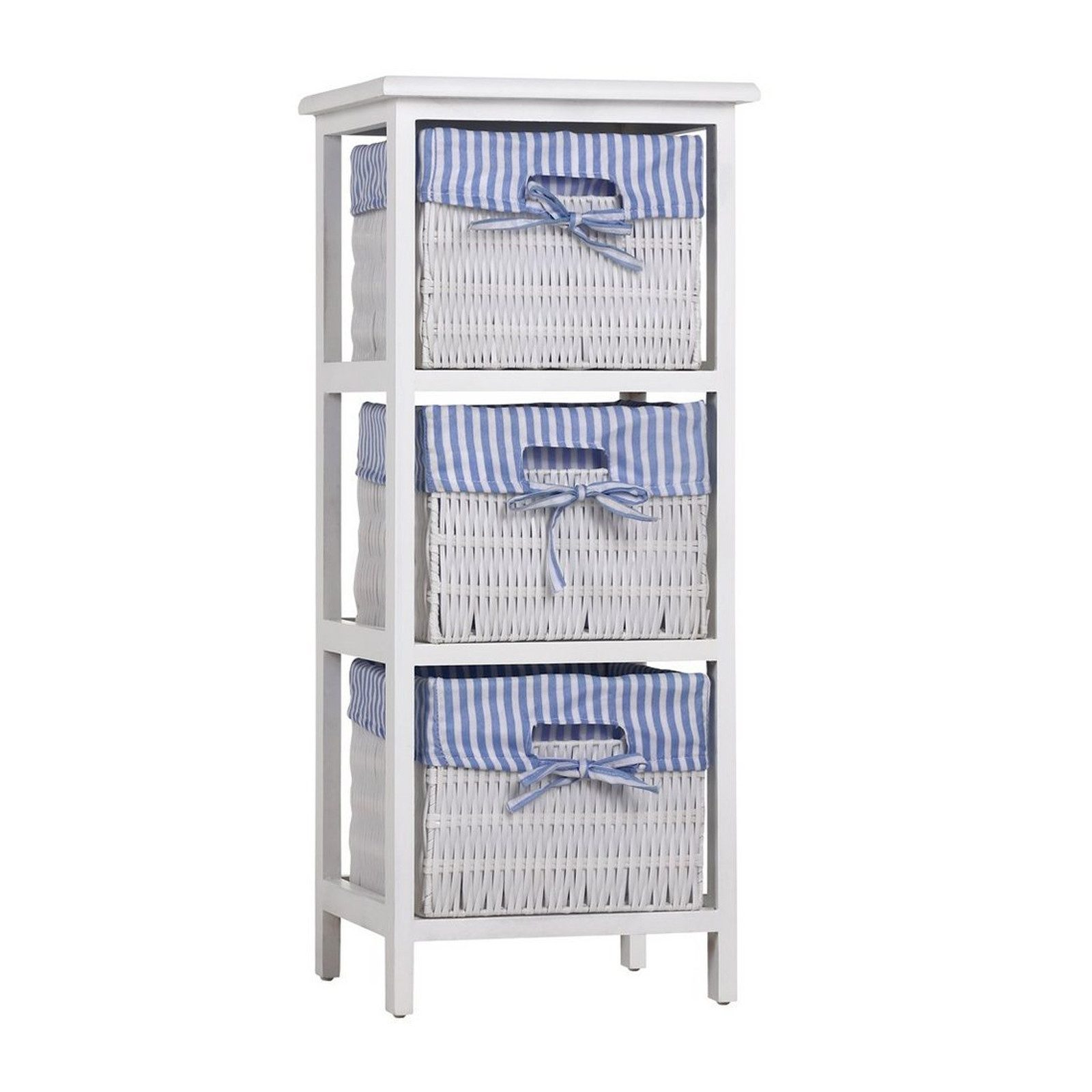 HTI-Living Badregal Regal mit 3 Körben Mia Landhaus Weiß Blau, Stück 1-tlg., Badregal Schubladenkommode