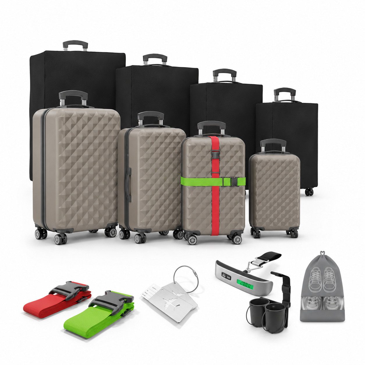 Onbest Kofferset 4er Hartschalen Trolley PREMIUM S-M-L-XL TSA-Schloss, (4 tlg), Mit sehr viel Zubehör, USB-C Anschluss
