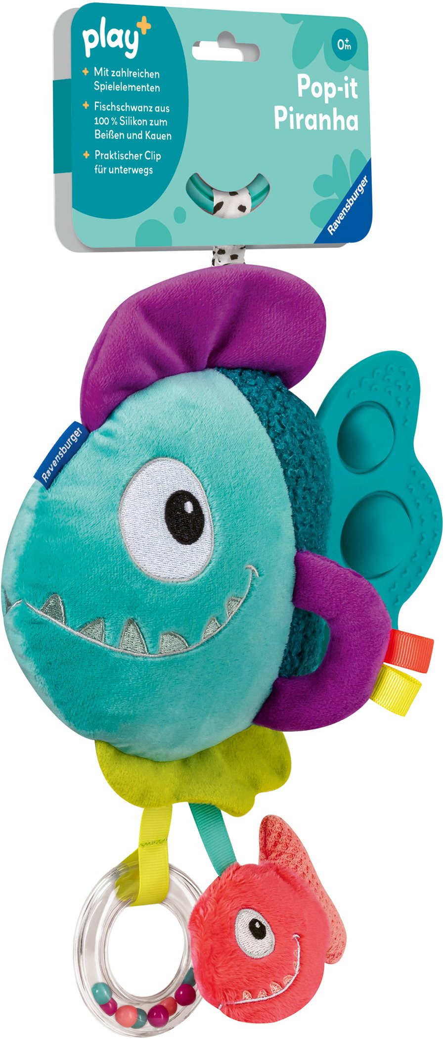 Ravensburger Greifspielzeug Babywelt Beißring Play+ Pop-it Piranha blau 04876