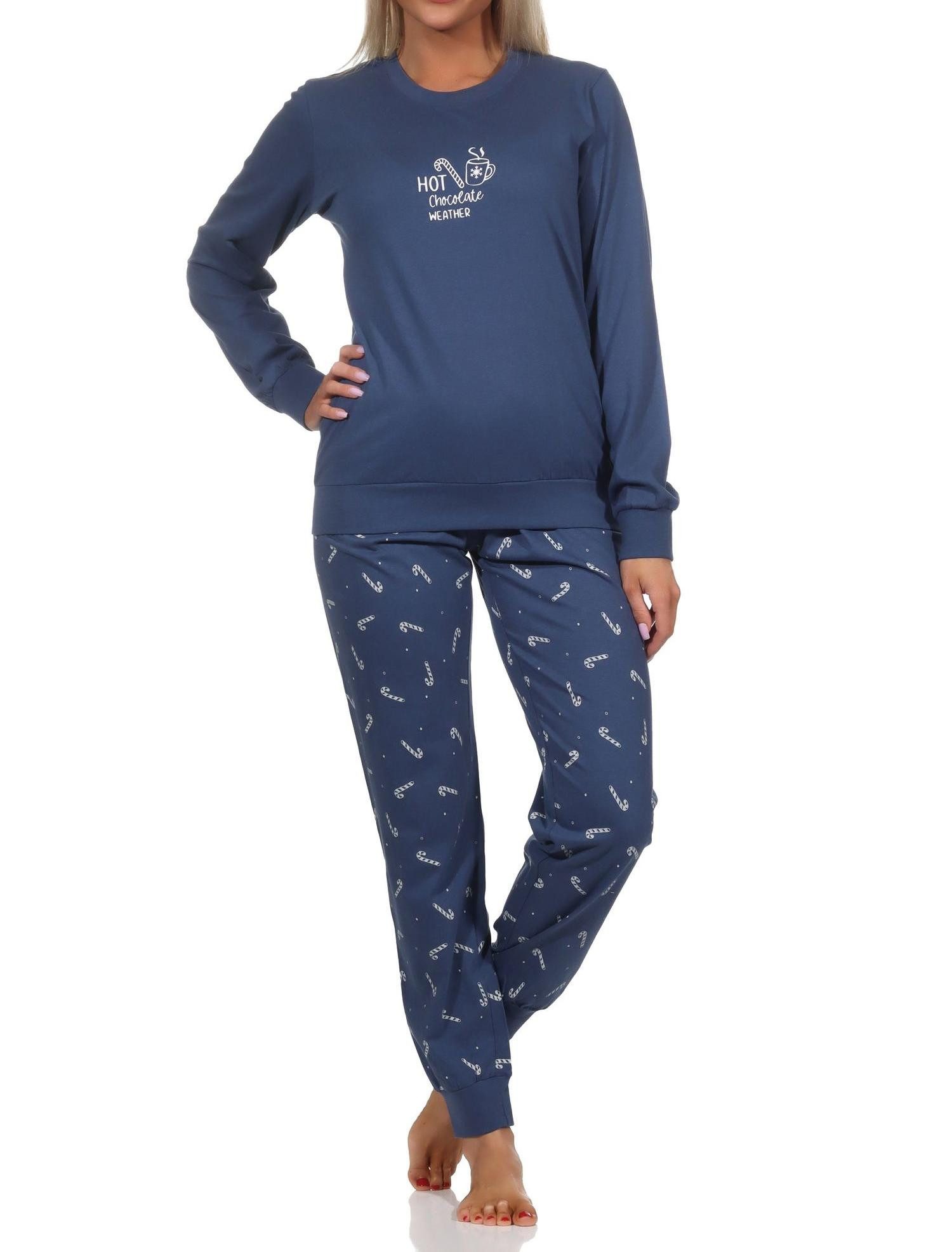 Normann Pyjama Normann Damen langarm Weihnachts Schlafanzug Pyjama mit Bündchen