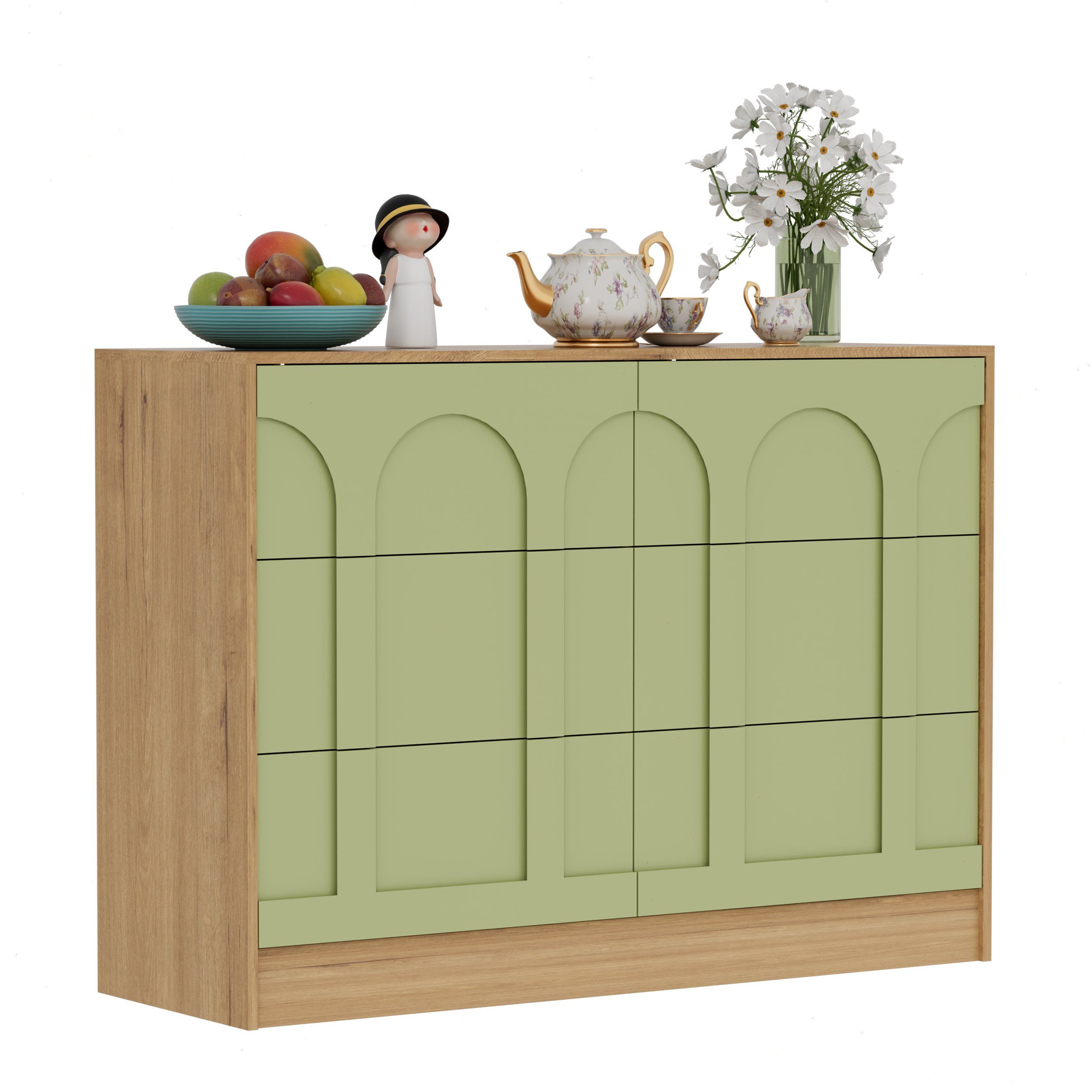 Kommode mit 6 Schubladen, Highboard Schubladenschrank für Wohnzimmer