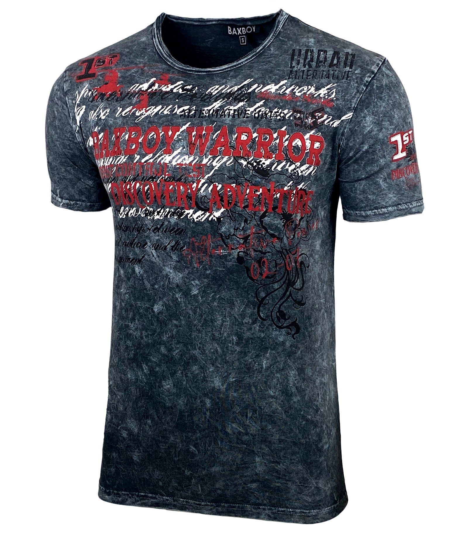 T-Shirt Baxboy Verwaschen Used Look Rundhals T-Shirt Kurzarm B-118
