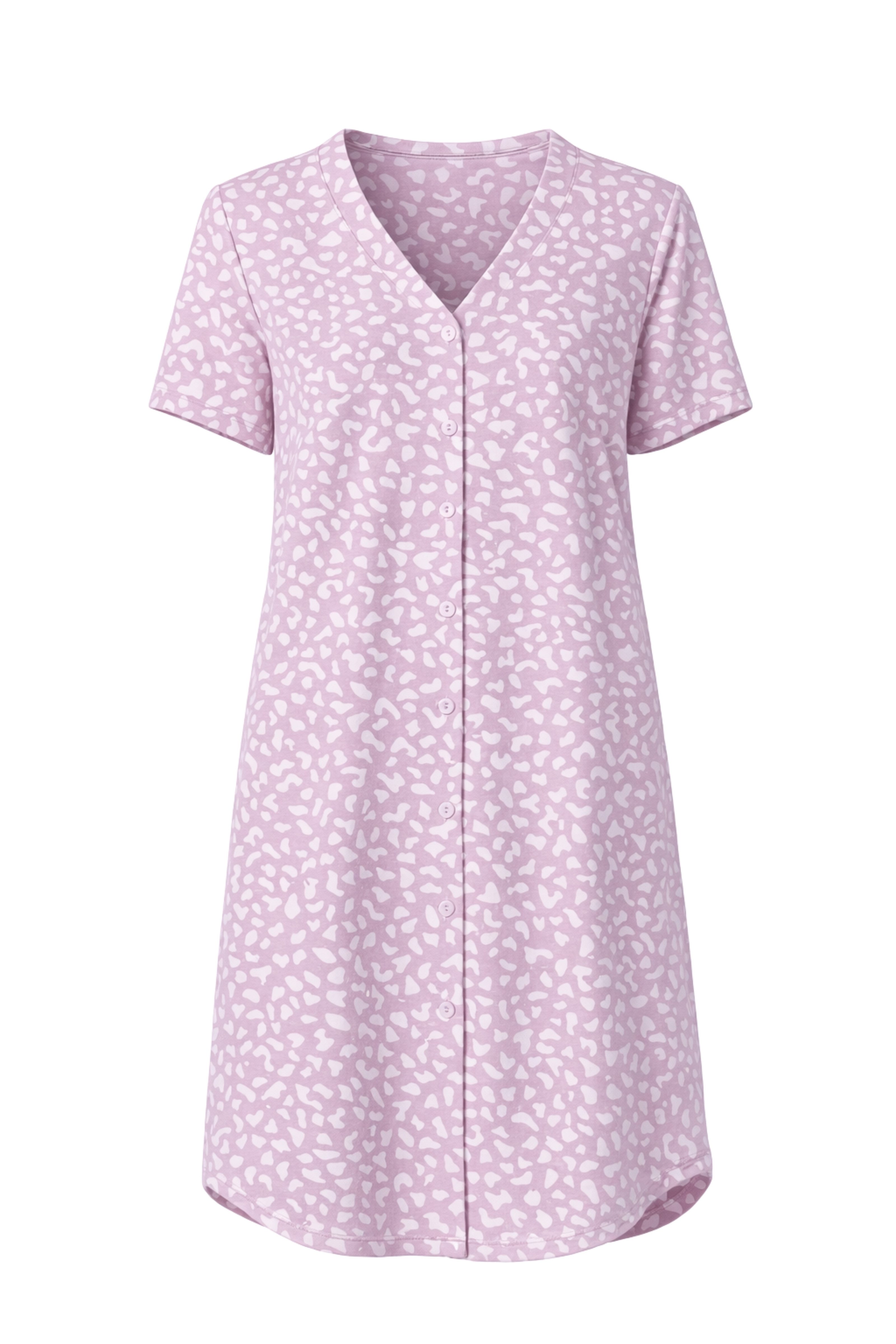 COOLISMO NIGHTWEAR Nachthemd Kurzarm in Altrosa mit weißem Muster elegantes Sleep-Shirt mit durchgehender Knopfleiste