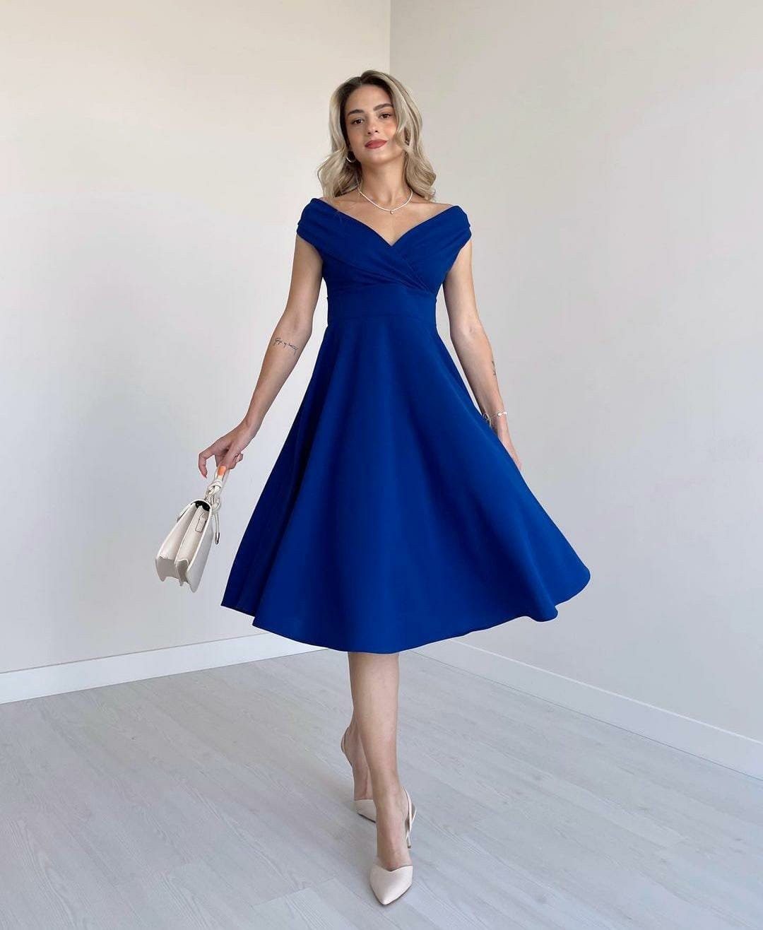 Midikleid JANE'S Damen Kurzarm Doppelreihiger Volantrock Kreppkleid