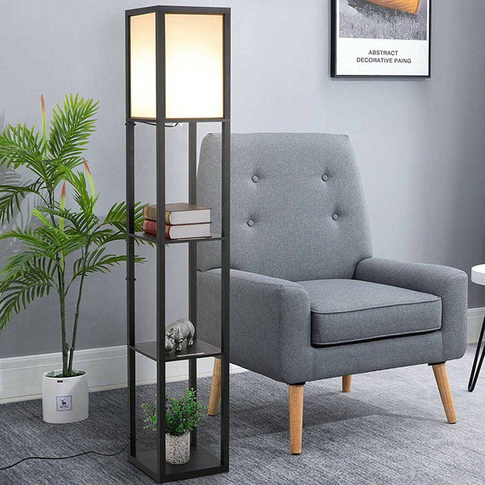 aus Holz, Wohnzimmer, Stehleuchte Regal mit Stehlampe LED Moderne Stehlampe MUPOO