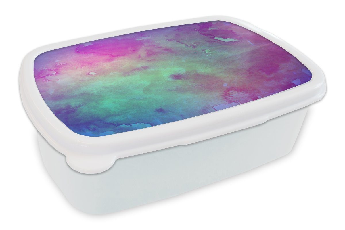 MuchoWow Lunchbox Aquarell - Grün - Lila, Kunststoff, (2-tlg), Brotbox für Kinder und Erwachsene, Brotdose, für Jungs und Mädchen weiß | Lunchboxen