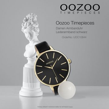 OOZOO Quarzuhr Oozoo Damen Armbanduhr OOZOO Timepieces, (Analoguhr), Damenuhr rund, extra groß (ca. 48mm), Lederarmband schwarz, Fashion