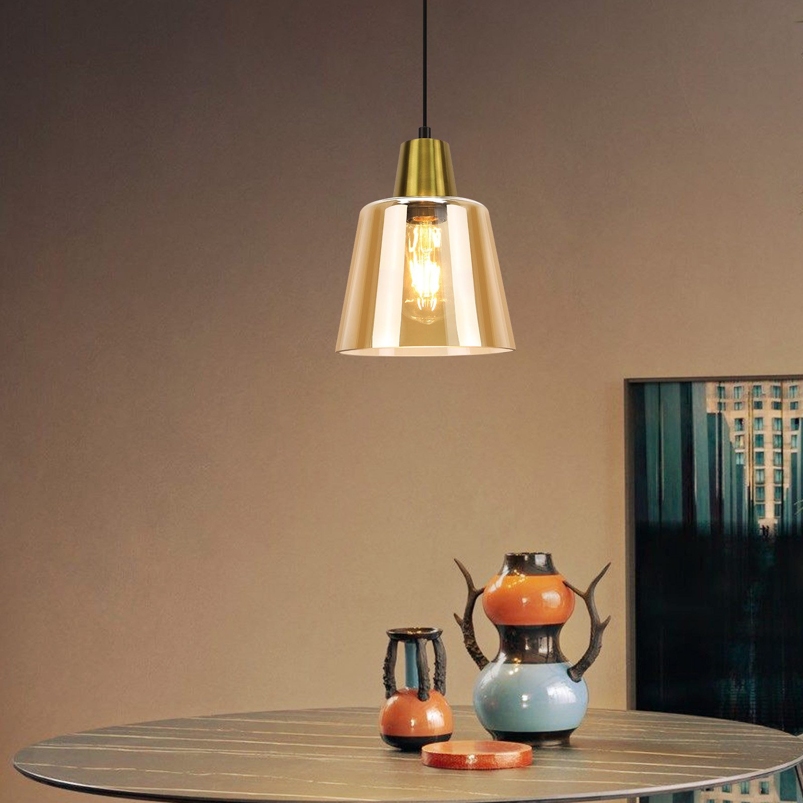 ZMH Pendelleuchte 1/3-flammig, Hängeleuchte mit transparentem Glasschirm, E27, höhenverstellbar bis 120 cm, ohne Leuchtmittel, für Esszimmer, Küche und Wohnzimmer