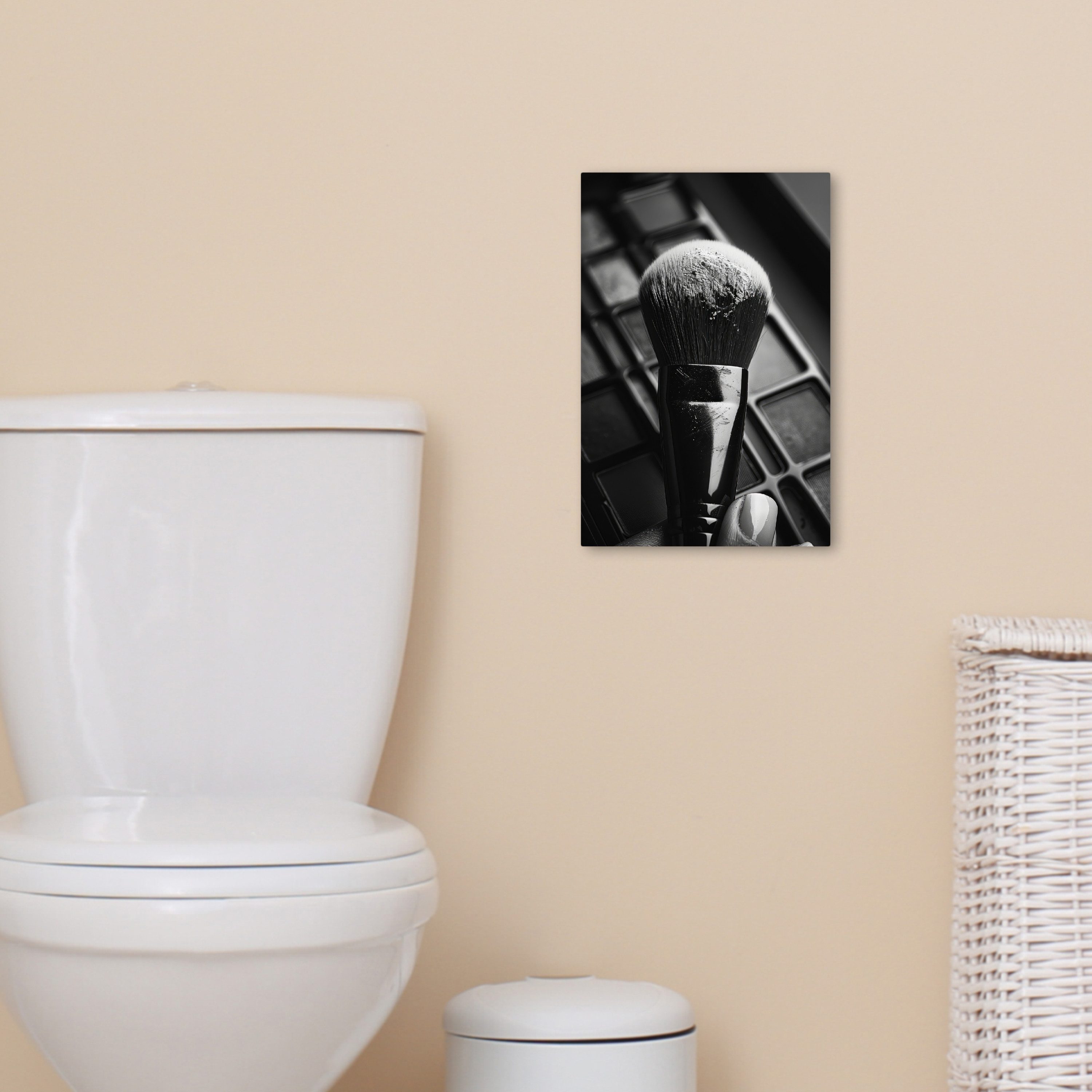 OneMillionCanvasses® Leinwandbild Make-up-Pinsel - Vintage - Schwarz und weiß, Fotodruck (1 St), Badezimmer Deko, Bilder WC, Toilette Wanddeko 20x30 cm