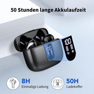 yozhiqu Bluetooth-Kopfhörer, Ohrhörer, kabellos, Bluetooth 5.3 mit 50 H-Bass Bluetooth-Kopfhörer (Mit 4 ENC-Mikrofonen, IPX7 wasserdichtes Headset, USB-C-Anschluss)