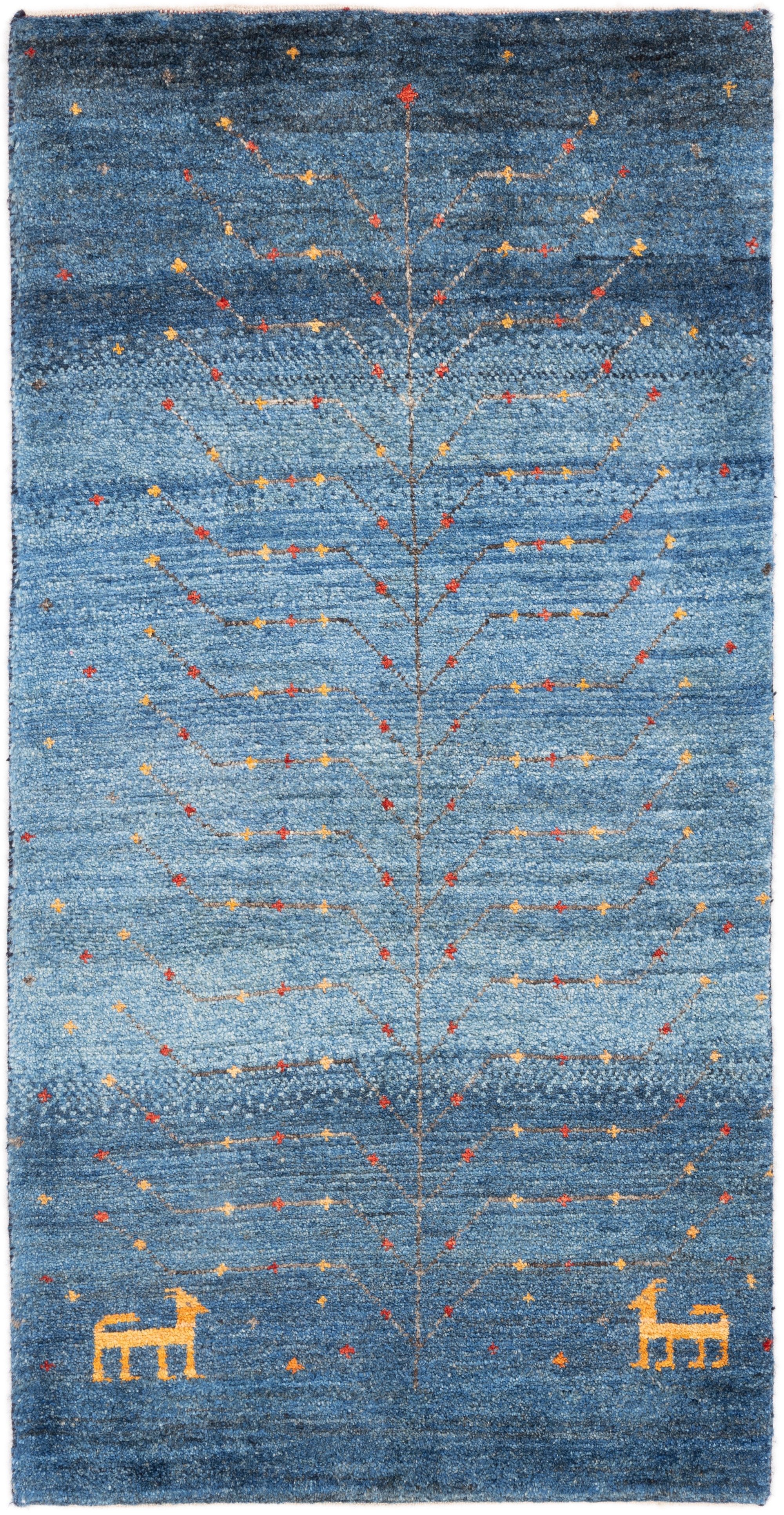 CABBEL Wollteppich Premium Perser Gabbeh Teppich Blau 65x128 cm, Rechteckig, Höhe: 20 mm, Handgeknüpftes Unikat aus 100% Wolle – langlebig und natürlich