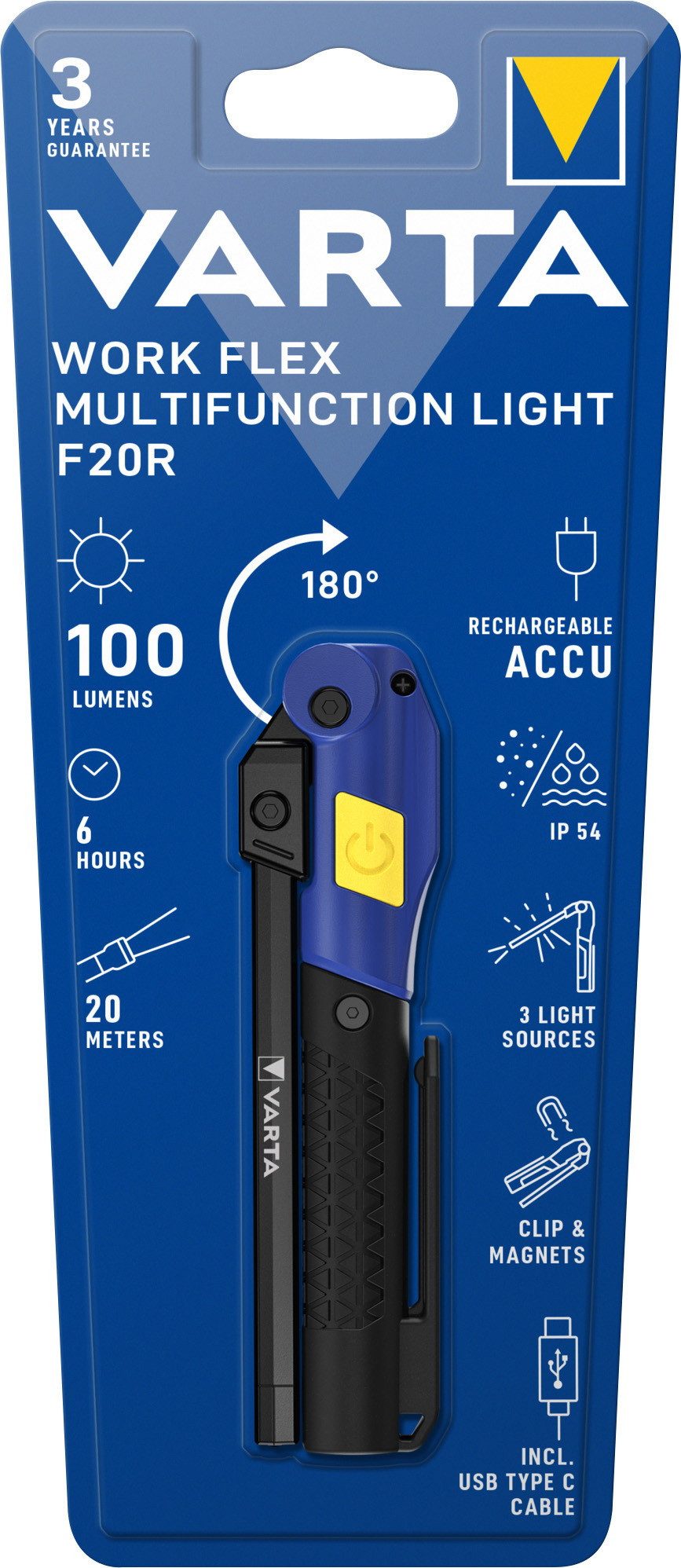 VARTA LED Taschenlampe Taschenlampe LED Work Flex Line Multifunction Light Akku 18649