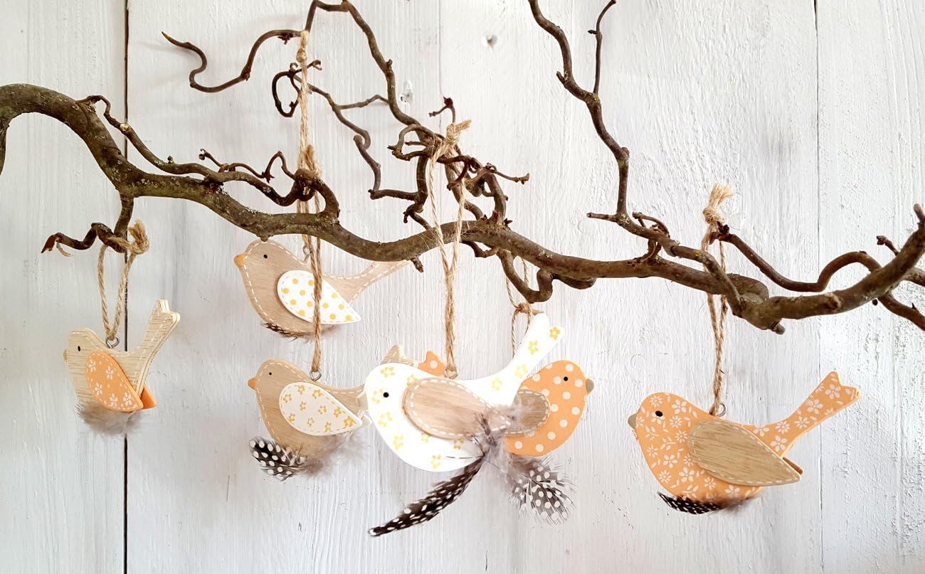 LB H&F Lilienburg Dekohänger 6er SET Anhänger Vogel Frühling Frühlingsdeko Deko Frühjahr Dekoration (zum Hängen aufhängen natürlich Herbst Osterhänger Osteranhänger Sommer Dekoaufhänger Holzaufhänger Hängedekoration Fensteranhänger Anhänger Hänger Geschenk Idee basteln selber machen dekorieren kaufen Mitbringsel Muttertag Herbst Herbstdeko Sommer Dekoast Zweig Astbündel, Frühlingshänger Frühlingsanhänger Osterstrauß Osterstrauch), Ostern Osterdeko Fensterhänger Dekohänger Holz Holzanhänger
