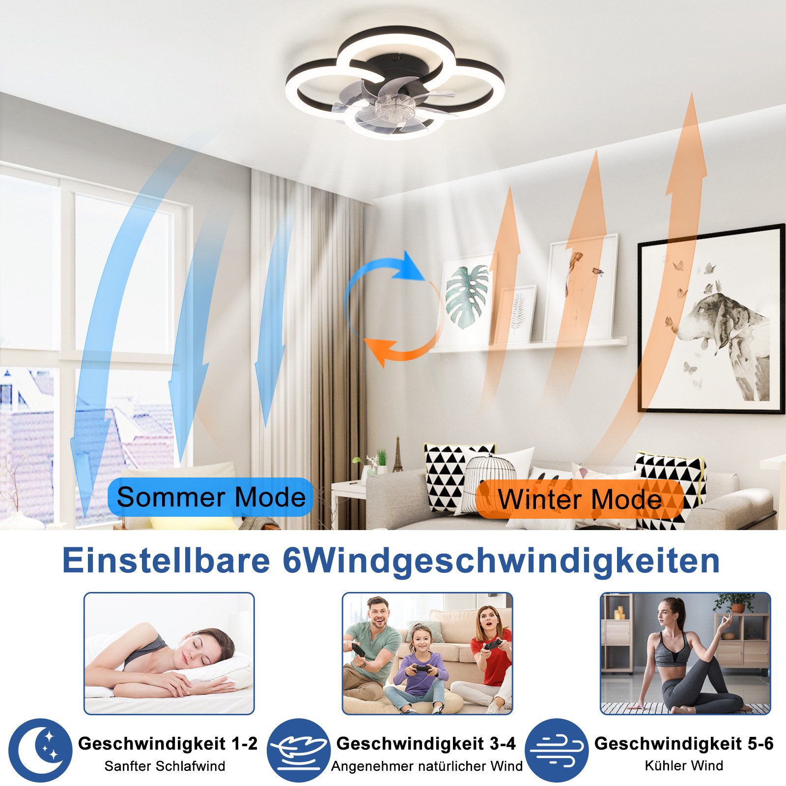 Nettlife Deckenventilator Schwarz/Weiß mit Licht Leise 40W Dimmbar Modern 6 günstig online kaufen