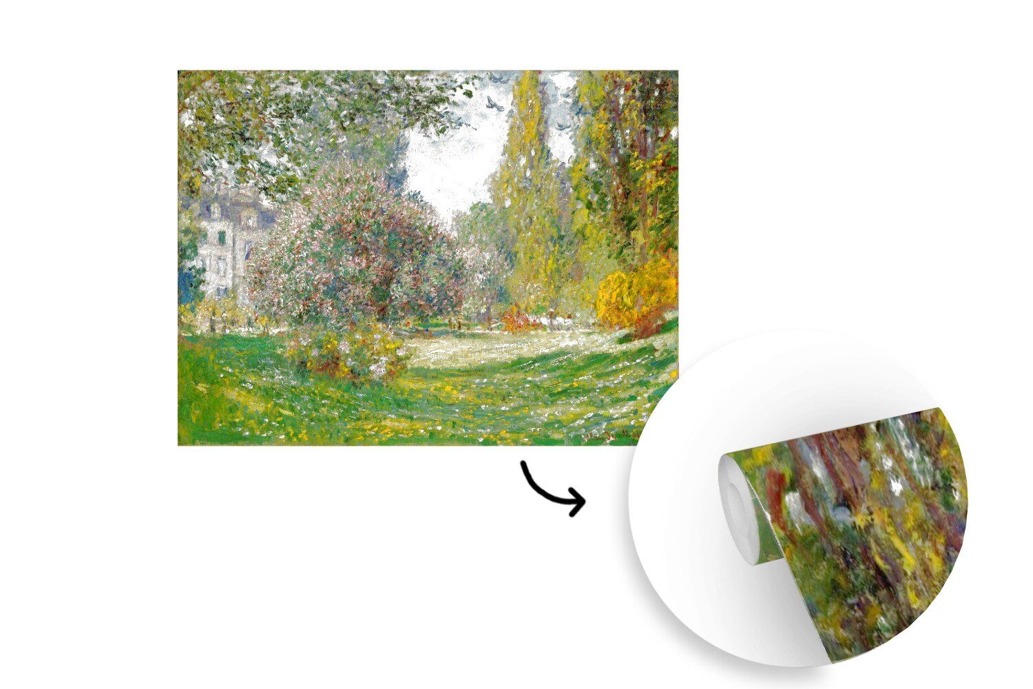 MuchoWow Fototapete Landschaft Parc Vinyl Gemälde Matt, St), Claude Schlafzimmer, Monceau bedruckt, von für Monet, Tapete (6 Kinderzimmer, Wohnzimmer, Wallpaper 