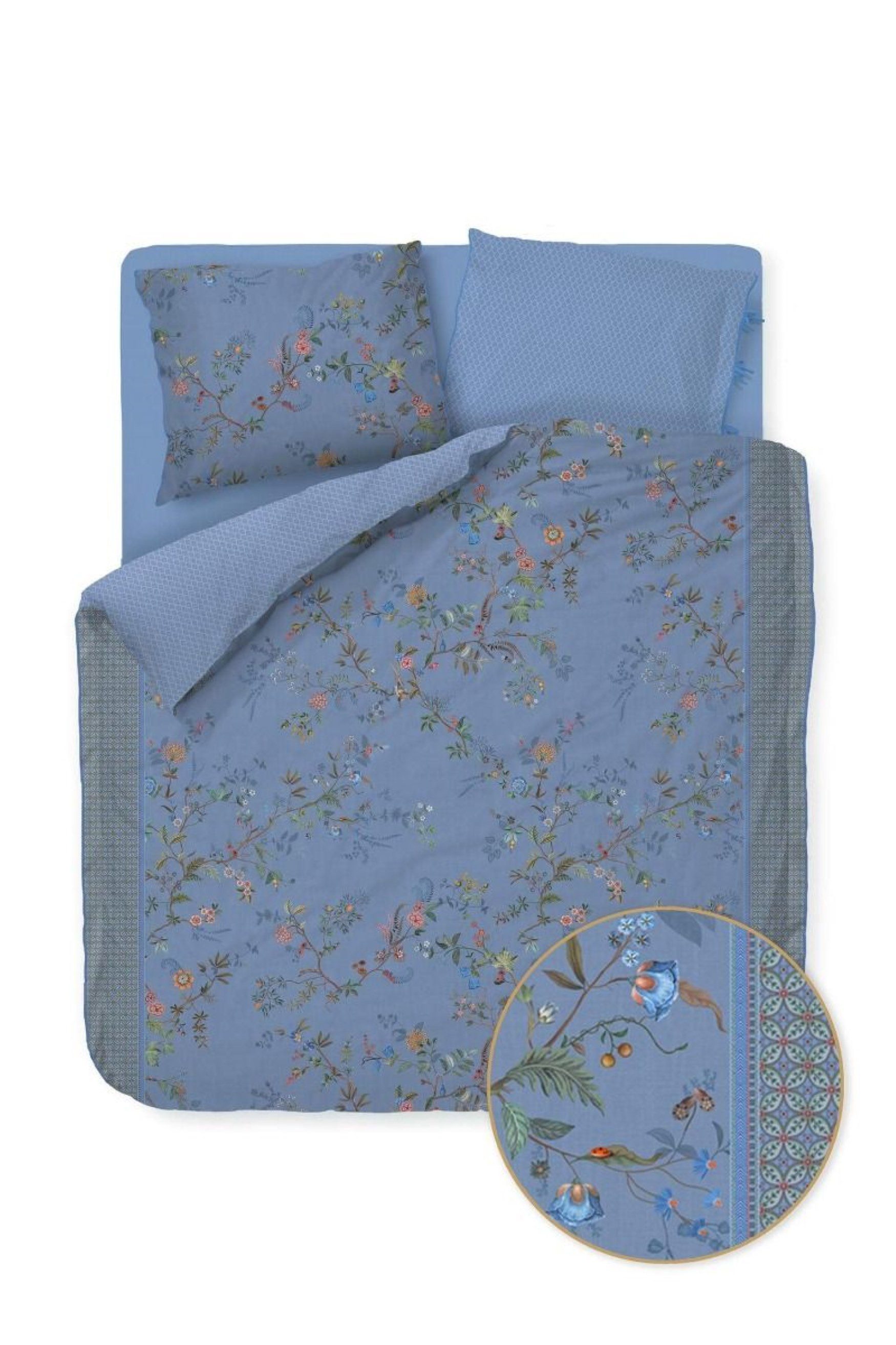 PiP Studio Bettwäsche PIP Studio Perkal Bettwäsche 155x220 Bustani Blue Blütenzweige blau, Perkal, 2 teilig, für den Sommer und Winter, kuschelig weich