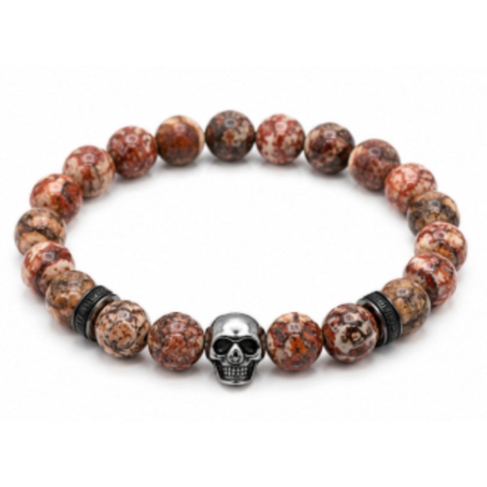 Da Meso Perlenarmband Totenkopf Armband Herren mit Naturstein-Perlen – Skull Armband