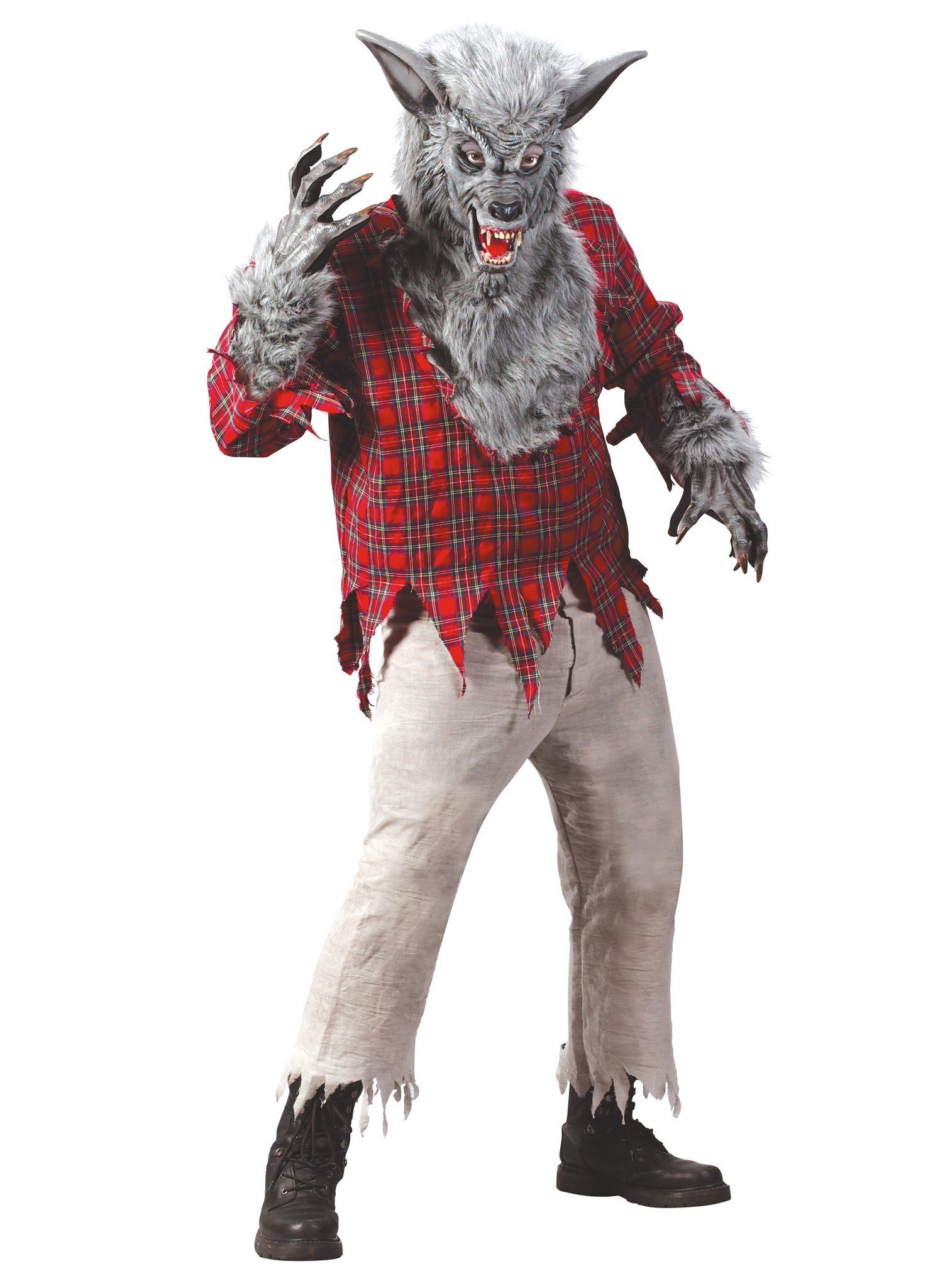 Fun World Kostüm Werwolf grau - Horror Halloween Kostüm Herren, Spektakuläres Monster Kostüm für Halloween und Fasching