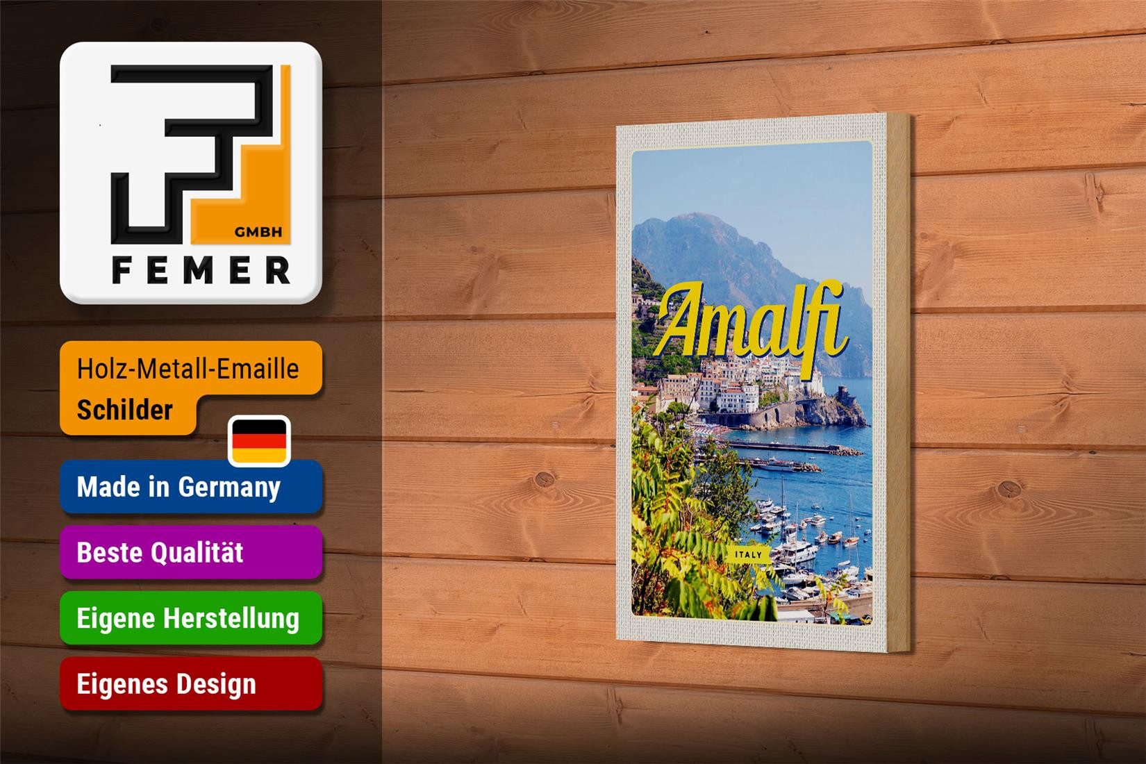 Femer GmbH Holzbild Reise 12x18 cm Amalfi Italy Urlaub Meerblick, (1 St), Glatte Holzfaserplatte (MDF), vorn beschichtet
