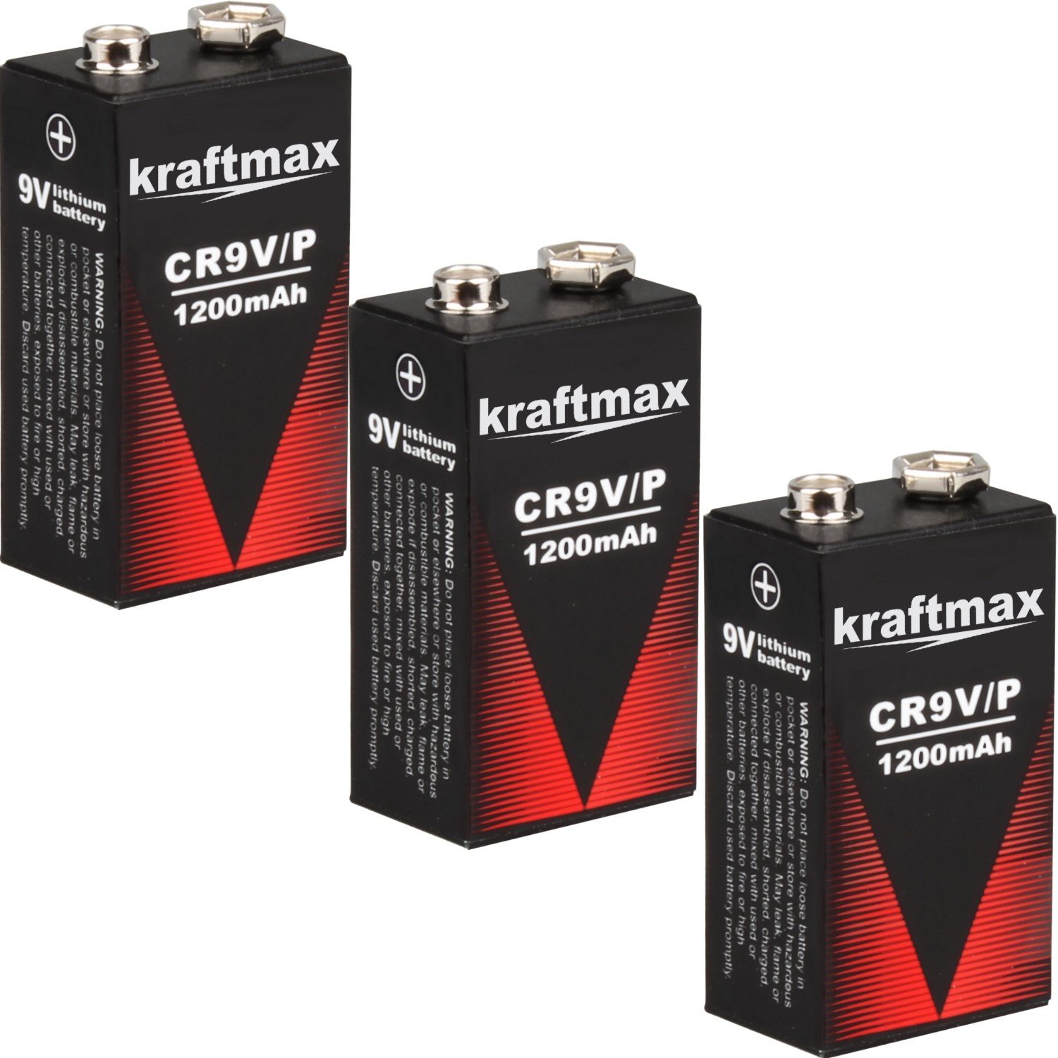 kraftmax 3X 9V Block Lithium Batterie Hochleistungs- Rauchmelder Batterien für Longlife