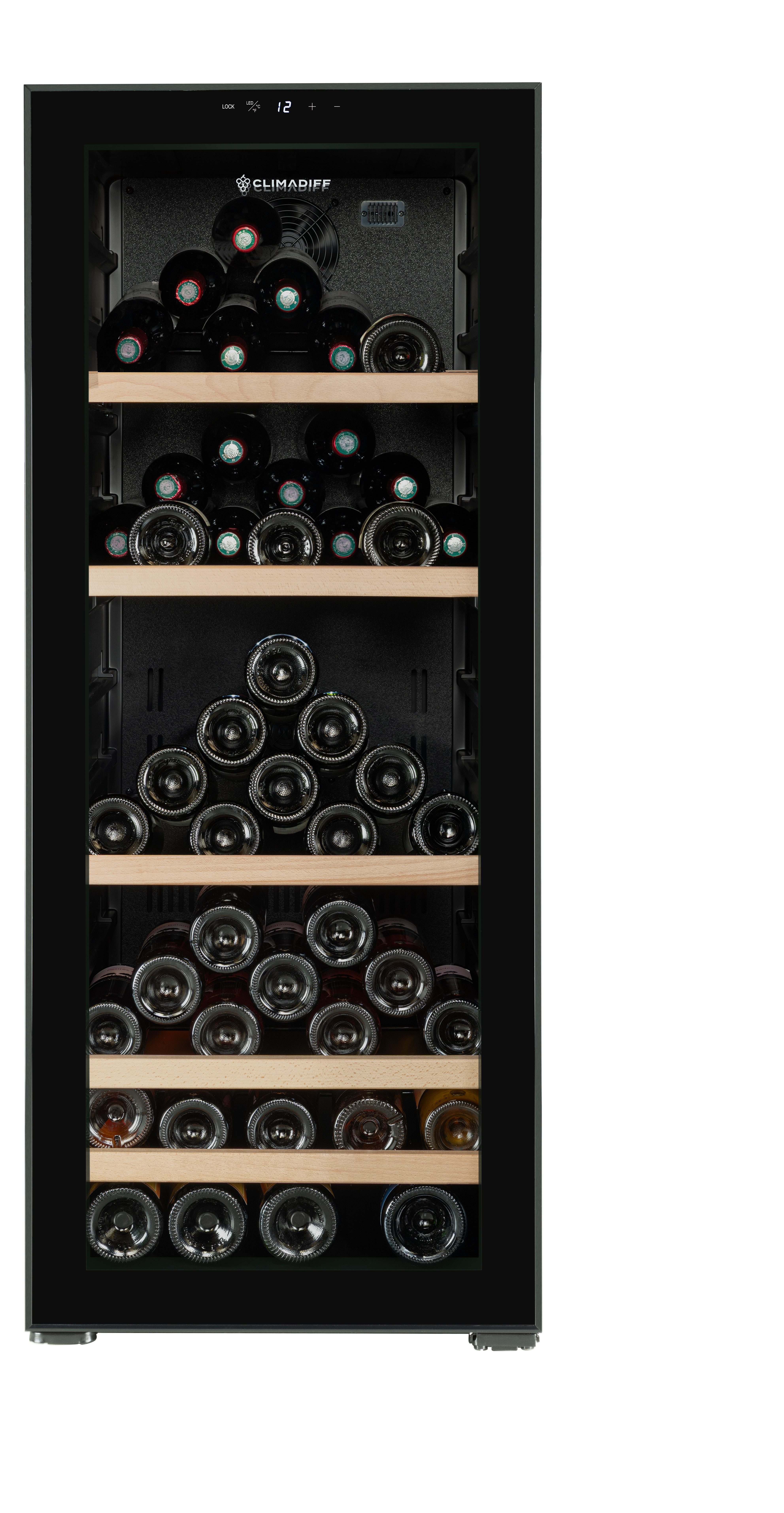 CLIMADIFF Weintemperierschrank CEPAGE108, für 108 Standardflaschen á 0,75l,1 Temepraturzone, LED-Beleuchtung