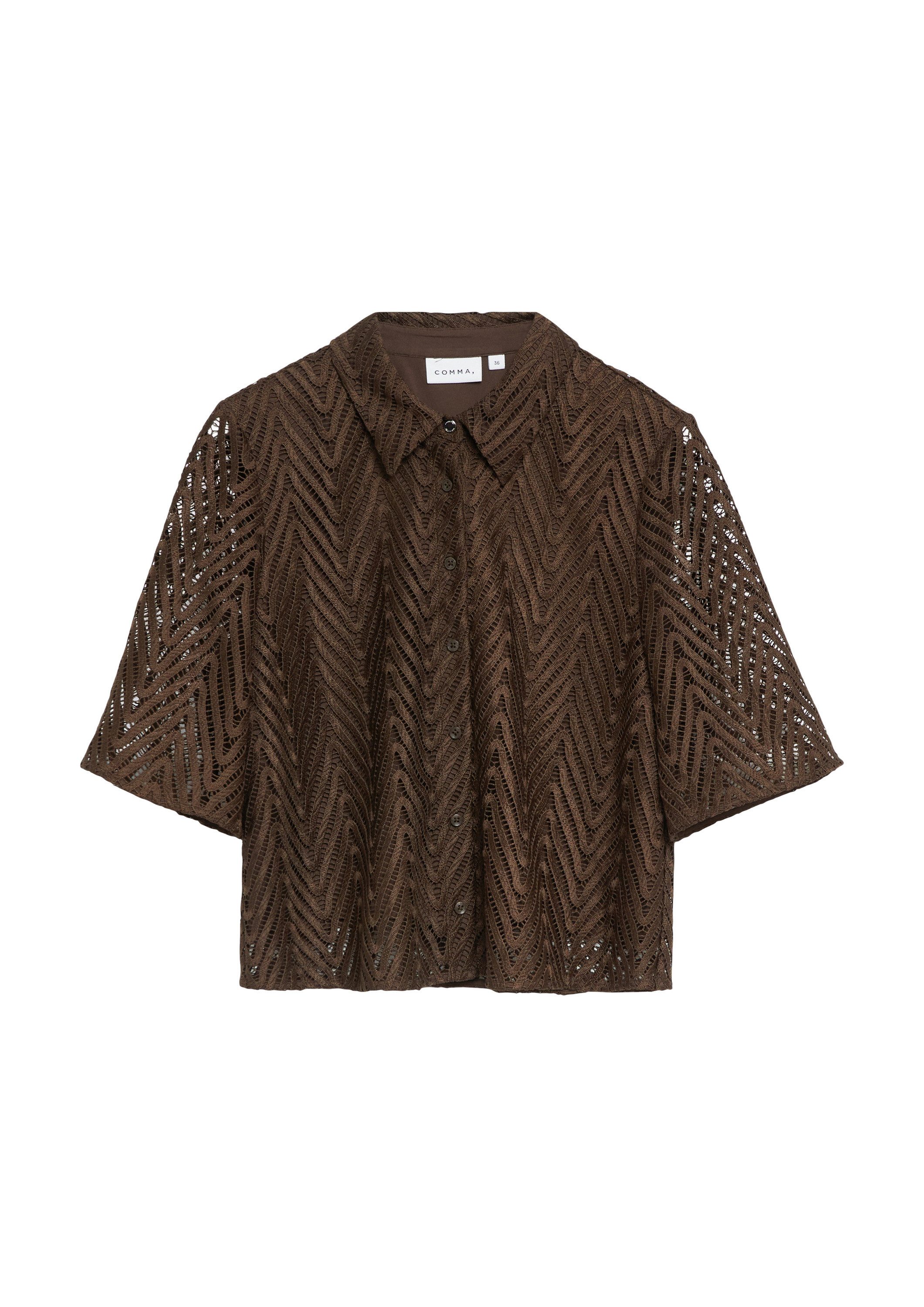 comma Kurzarmbluse Bluse Spitzenbluse mit Viskose-Futter