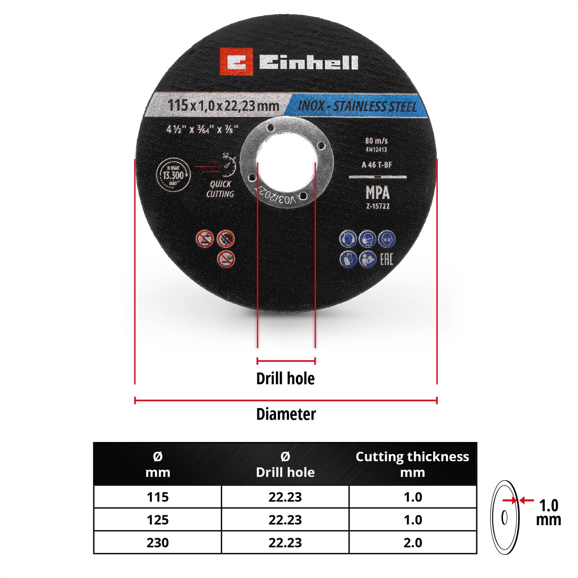 Einhell Sägeblatt EINHELL Trennscheibe dünn, Ø 115 x 1,0mm, 100