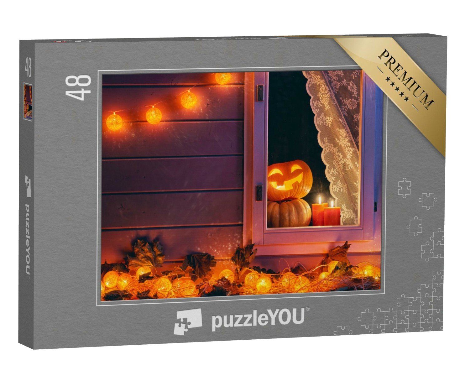 puzzleYOU Puzzle Dekoriertes Fenster zu Halloween, 48 Puzzleteile, puzzleYOU-Kollektionen Festtage