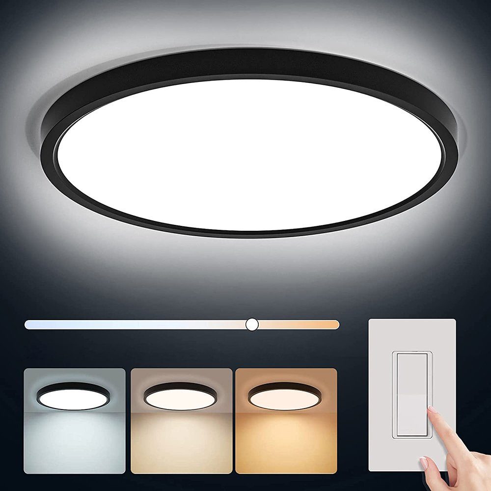 Rosnek LED Deckenleuchte Superschlank, Ø23/30/40/50cm, für Schlafzimmer Küche Esszimmer, 3000K Warmweiß/4500K Naturweiß/5000K Weiß, 3 Farbtemperaturen, Flush Mount