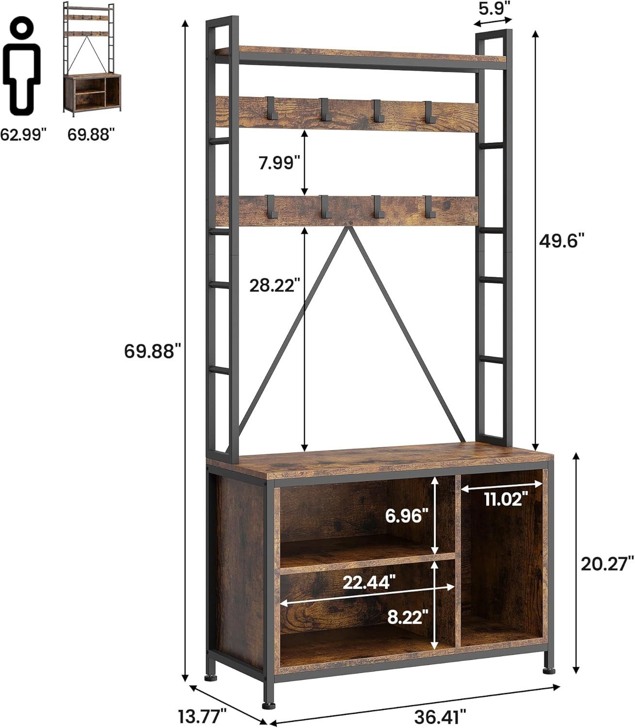 GarveeMore Garderobenständer 5-in-1 mit Schuhbank,3 Etagen Ablage und 8 Hak günstig online kaufen