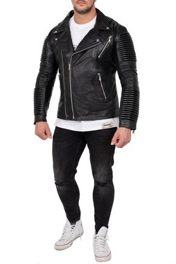 Reichstadt Bikerjacke Herren ECHTLEDER Jacke RS006LUX (1-St) mit Rippenmuster & Zippern