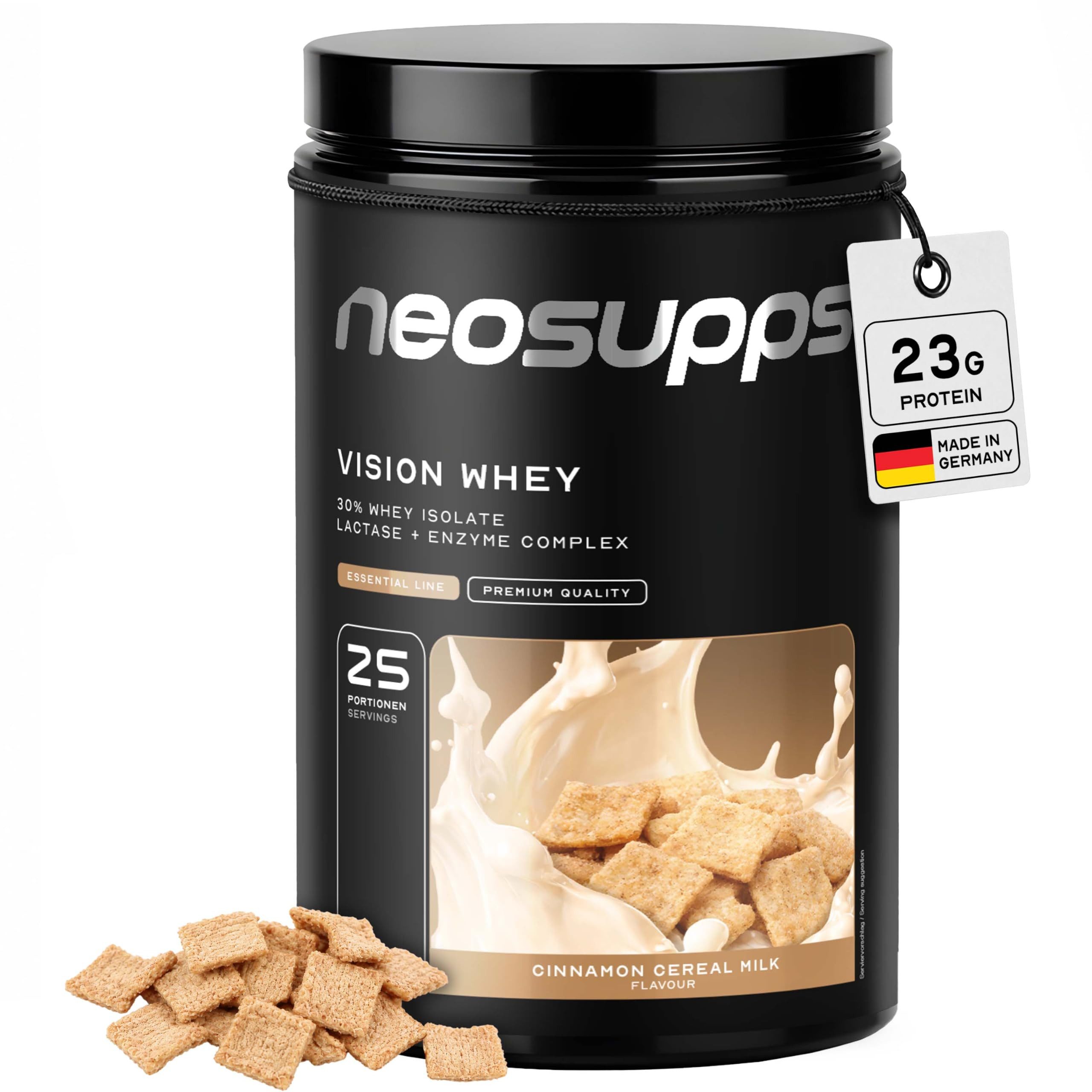 Neosupps Whey Protein Pulver Cinnamon Cereal Milk 750g, Proteinpulver Pulver, 750 g, Protein zum Muskelaufbau mit geprüfter Qualität, Made in Germany