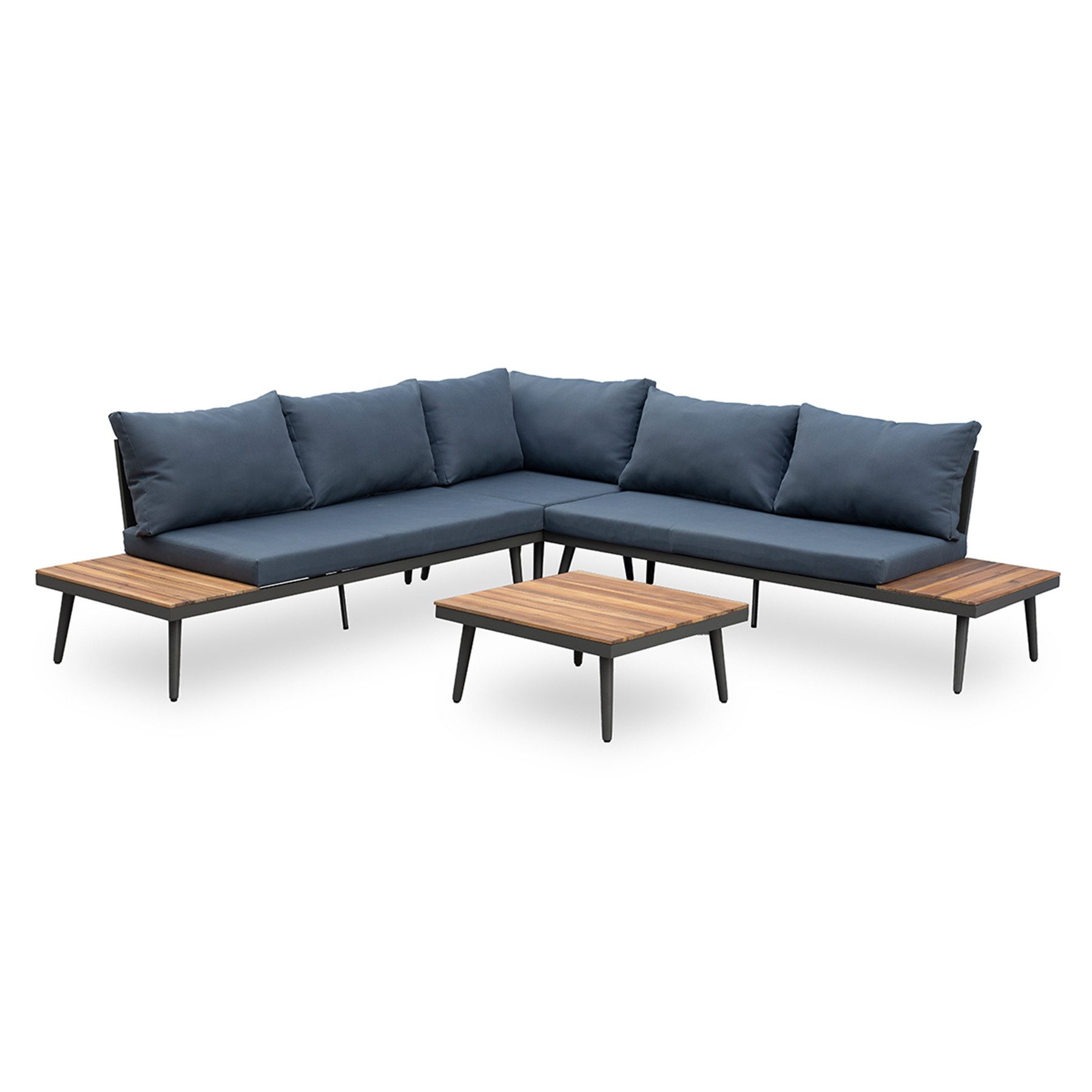 riess-ambiente Gartenlounge-Set CANNES 220 cm anthrazit natur – Garten-Sitzecke mit Tisch & 9 Kissen, (Set, 4-tlg), wetterbeständige Sitzgruppe, moderne Outdoor Terrassenmöbel