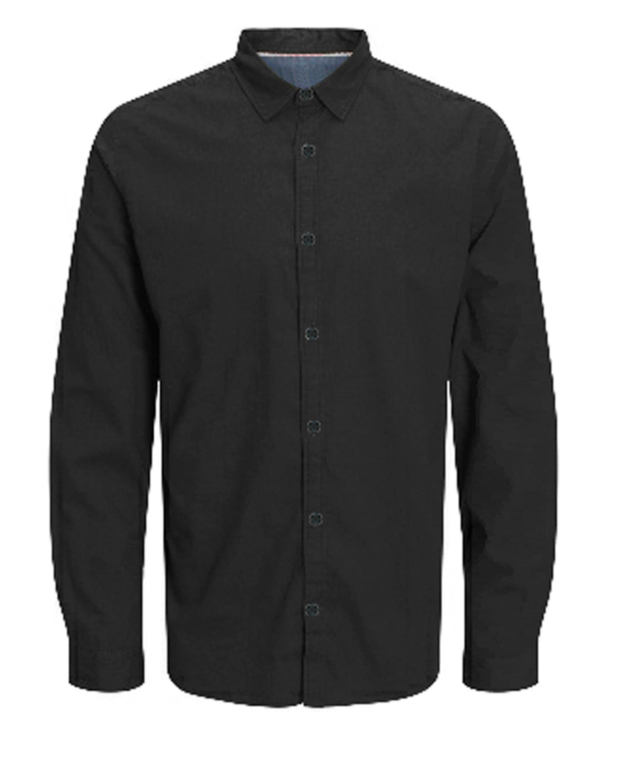 Langarmhemd Herren Langarm Hemd Schwarz JJETWILL SOLID SHIRT L/S LN