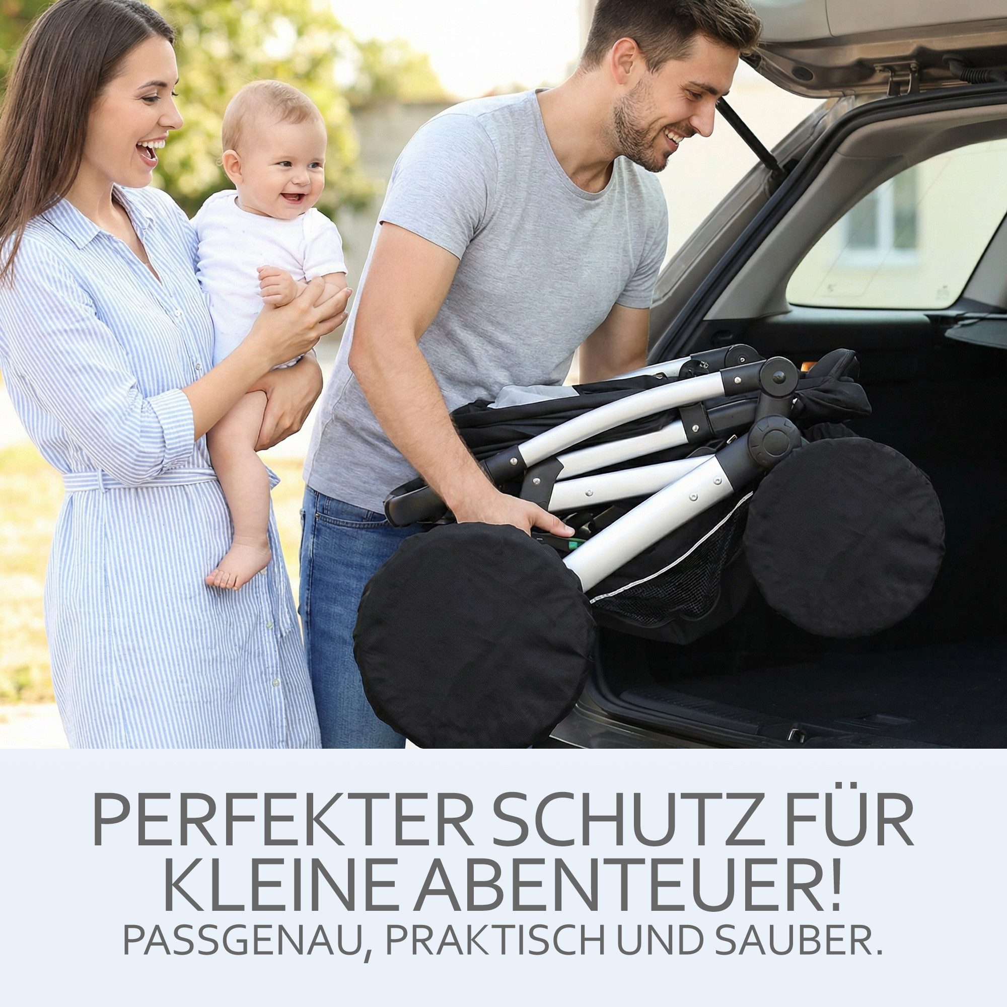 BambiniWelt by Rafael K. Kinderwagen-Reifendecke Radschutz Reifentaschen Schutzhülle für Kinderwagen Buggy universal, 4-Stück, Reifenschutz, schützt vor Schmutz im Kofferraum usw.