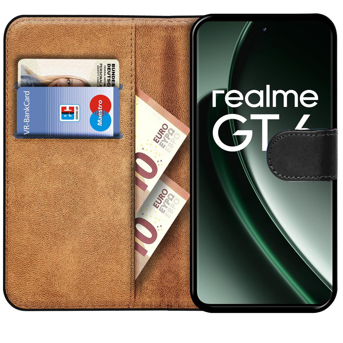 CoolGadget Handyhülle Wallet Klapp Tasche Book Case für Realme GT 6 / GT 6T, Hülle Klapphülle Flip Cover Etui Schutzhülle