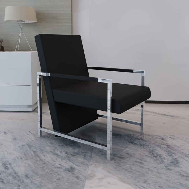 vidaXL Sessel Sessel mit verchromten Füßen Schwarz Kunstleder (1-St)