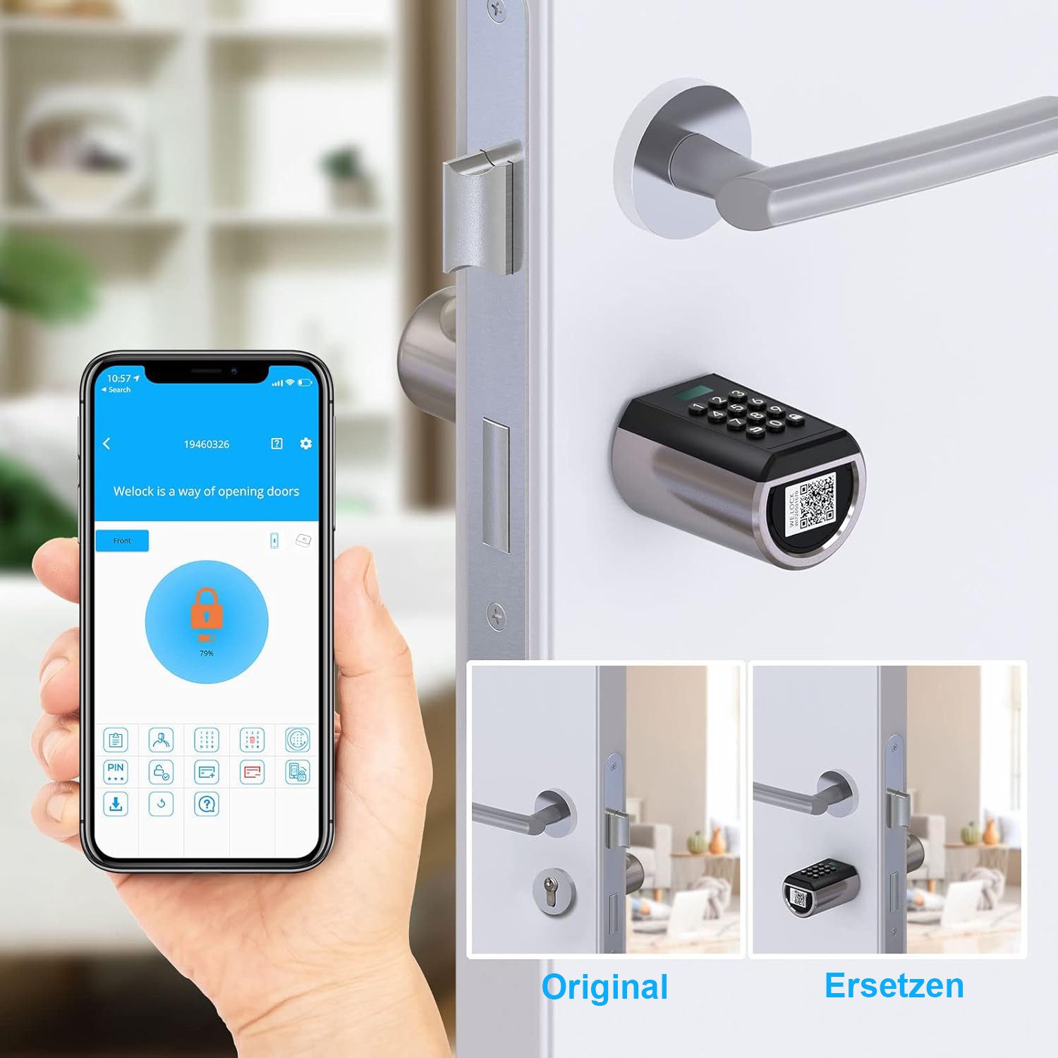 WE.LOCK Türschlossantrieb WELOCK Elektronisches Türschloss PBL41 für 50-100mm Türen, (Packung, Smartes türschloss x1, Anleitung x1, Zubehörbox x1), Passwort, APP, USB-Entsperrung; 5-Minuten-Installation