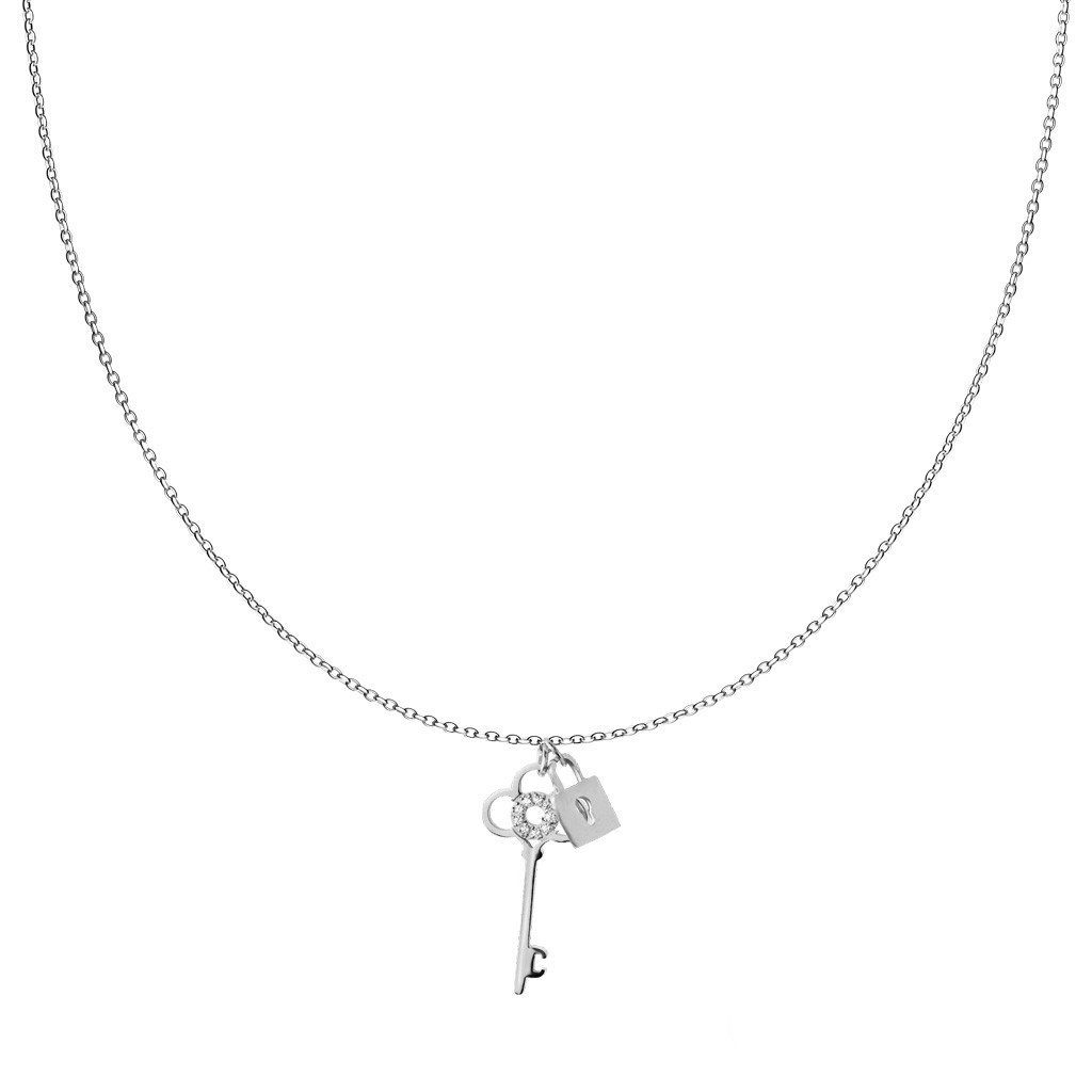 Kette mit Anhänger Kette mit Schloss und Schlüssel aus Edelstahl Damen - Silber