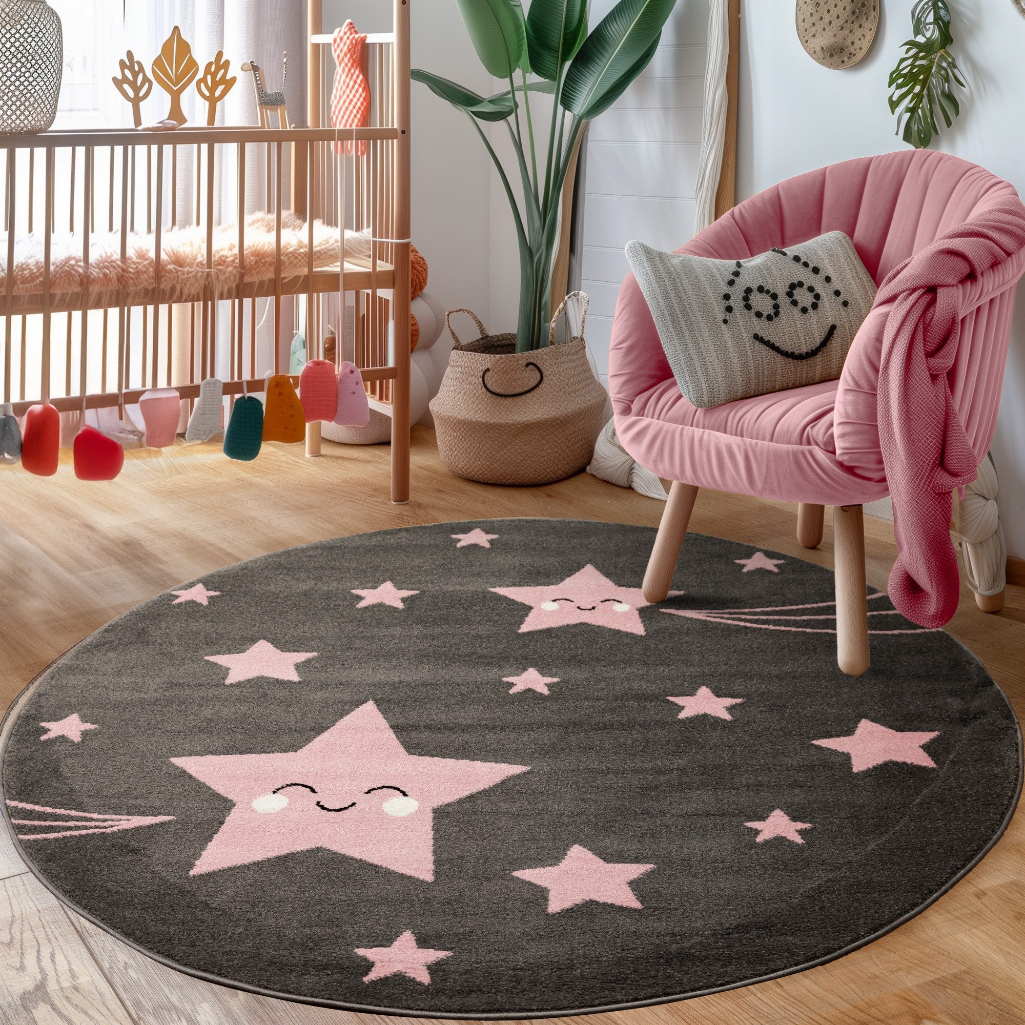 Carpettex Kinderteppich Sterne-Design, Rund, Höhe: 11 mm, Kinderteppich Ste günstig online kaufen