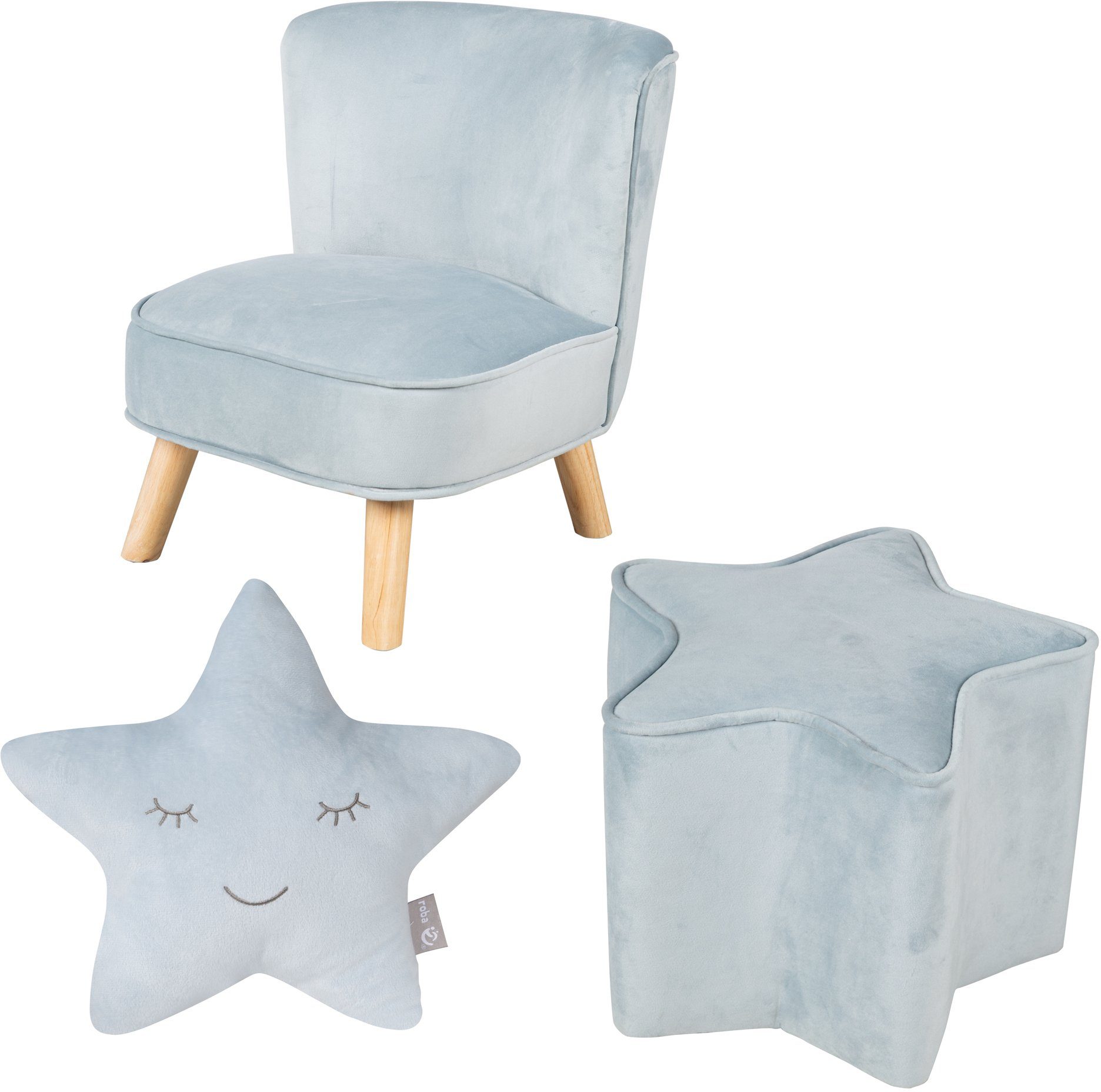 Sternform Kindersitzgruppe und Sofa, Kindersessel, aus Kinderhocker 3-tlg), Lil bestehend hellblau-sky (Set, in Dekokissen roba®