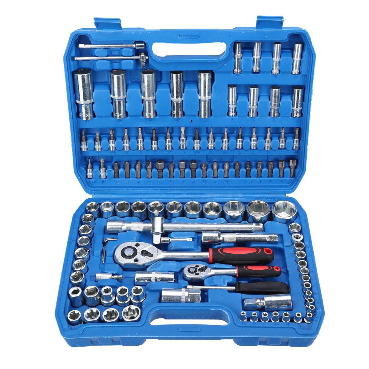 MECO Werkzeugset 108-tlg. Ratschen-Schlüsselset 1/4", 1/2" Steckschlüssel Satz, (CR40 Stahl mit Stecknüssen, Verlängerung, Bits), Handwerkzeugset mit Werkzeugkoffer