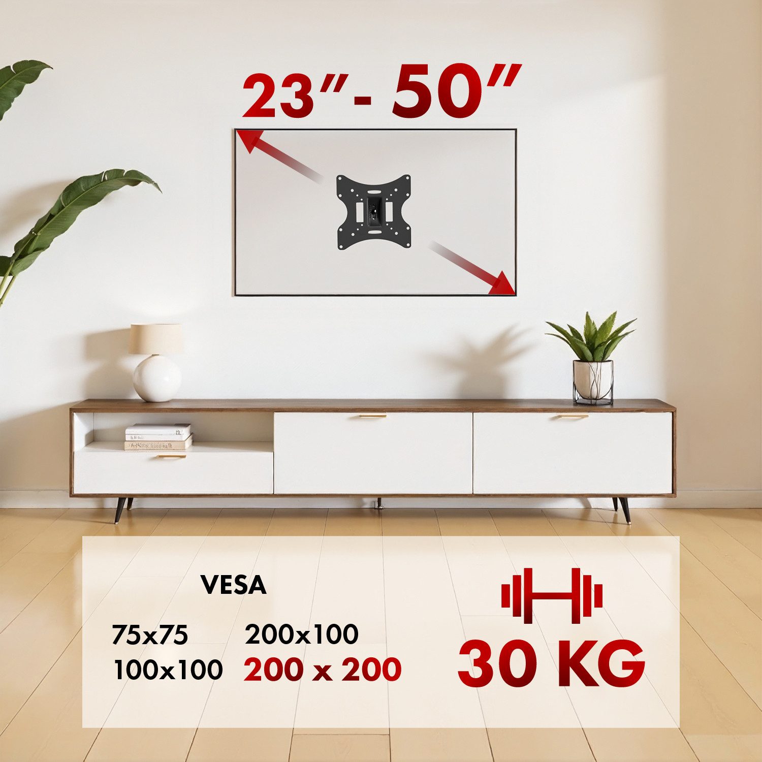 Maclean TV-Wandhalterung MC-501B Multifunktionshalter für TV oder Monitor 23-50", (bis 50,00 Zoll, 1-tlg., Für optimale Betrachtung Neigbar Platzsparend)