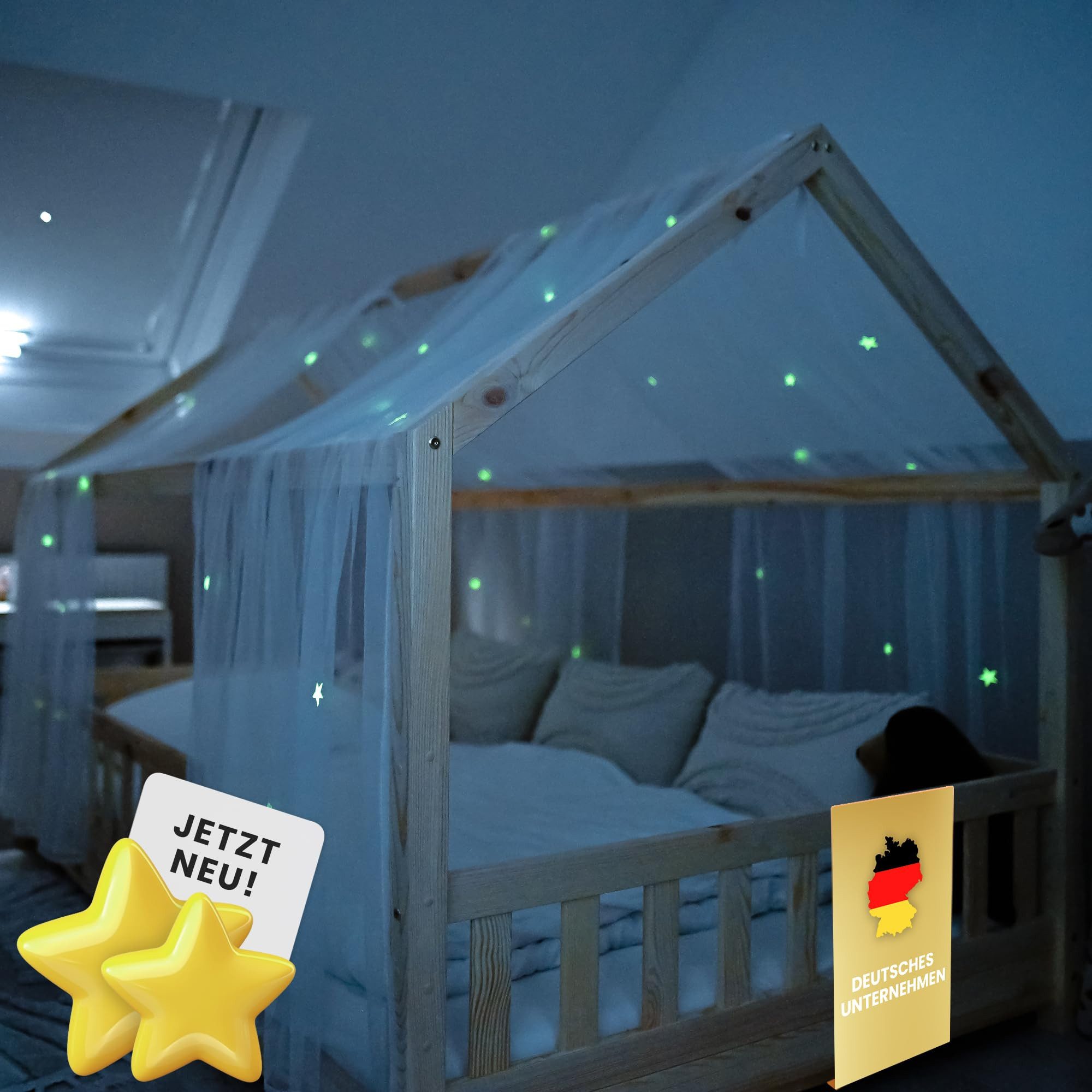Betthimmel Hausbett-Himmel mit Leuchtsternen für Kinderzimmer Deko