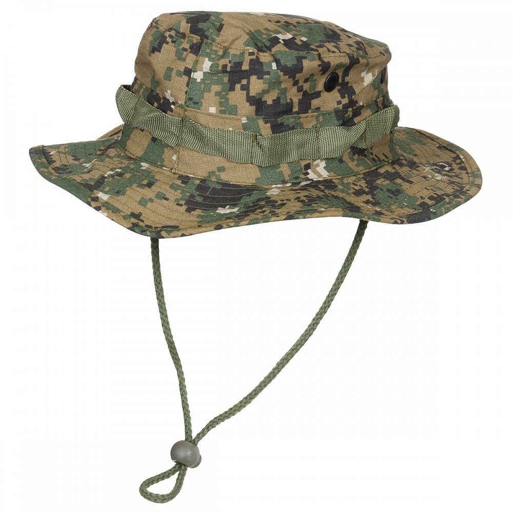MFH Outdoorhut US GI Buschhut, mit Kinnb.,GI Boonie, Rip S., digital woodl. - XL (Packung) umlaufende Schlaufen