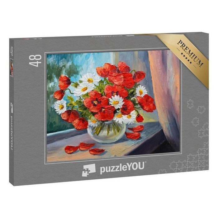 puzzleYOU Puzzle Ölgemälde: Strauß aus Mohnblumen und Margariten 48 Puzzleteile puzzleYOU-Kollektionen Ölbilder