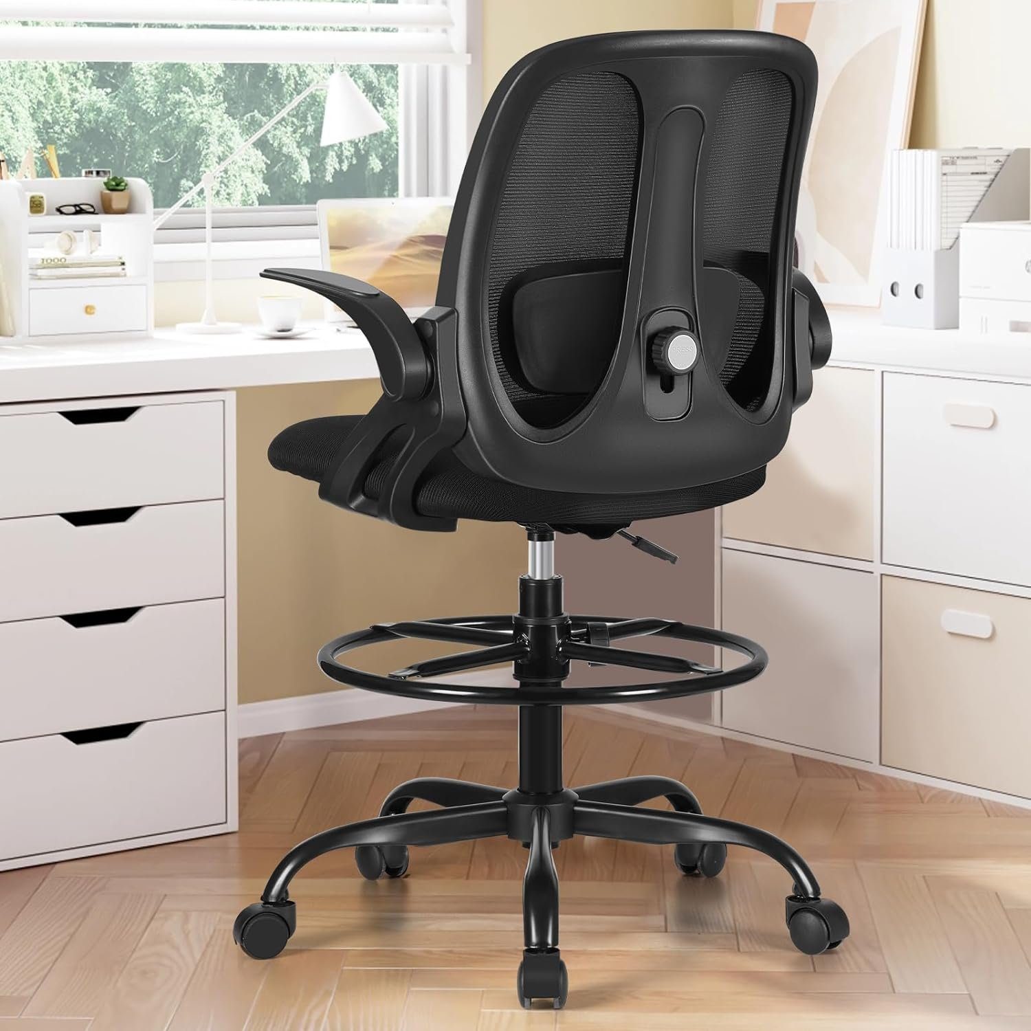 Razzor Bürostuhl (Bürostuhl ergonomisch: Schreibtischstuhl mit verstellbarem Sitz), Bürostuhl, Schreibtischstuhl Ergonomisch mit Hochklappbaren Armlehnen