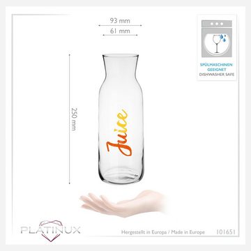 PLATINUX Karaffe Glaskaraffe mit Juice-Print, (1 Karaffe), 1000ml (max.1200ml) Saftkaraffe Glaskanne Getränkekaraffe Kanne